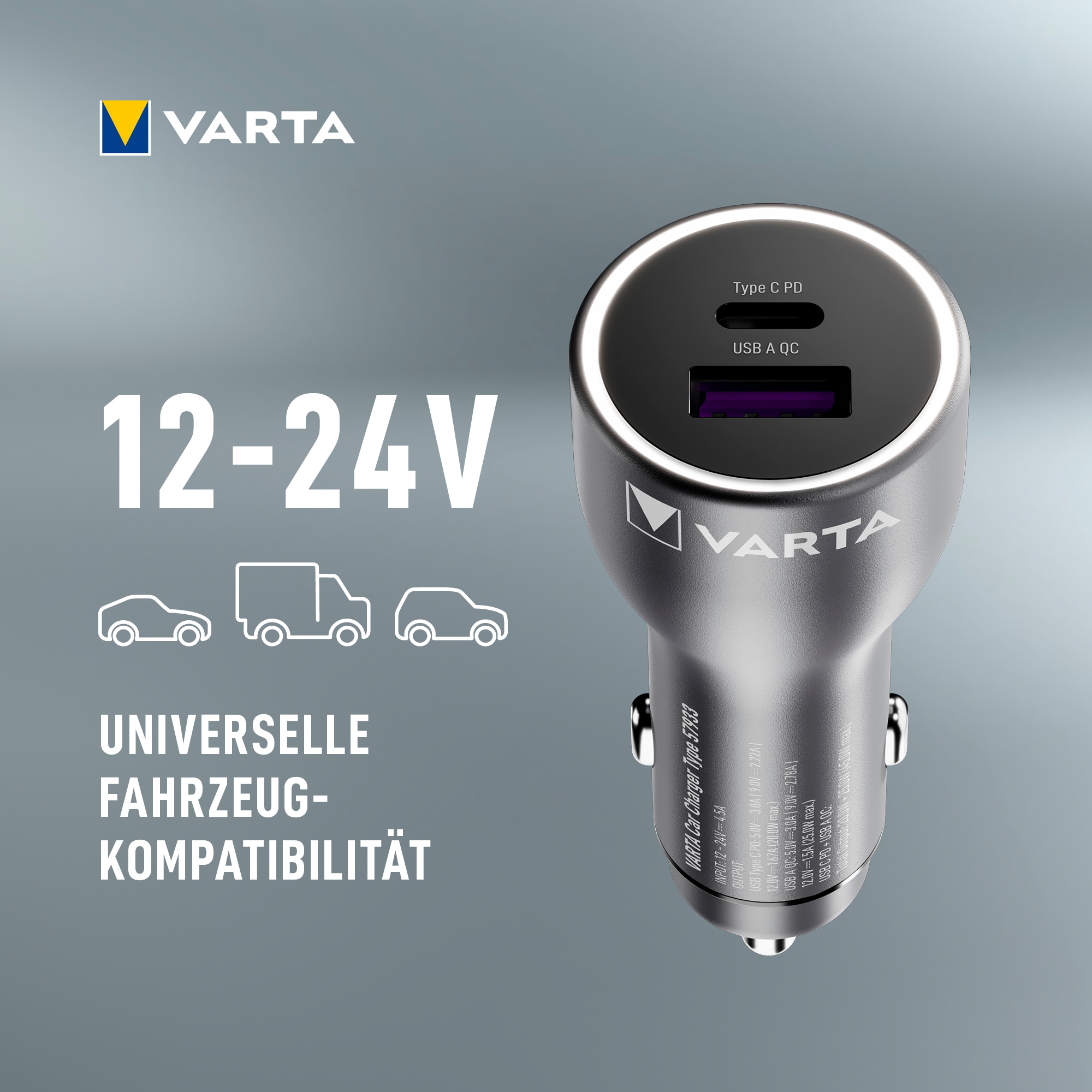 VARTA Autobatterie-Ladegerät »45 Watt Output 1x USB-A / 1x USB-C PD«