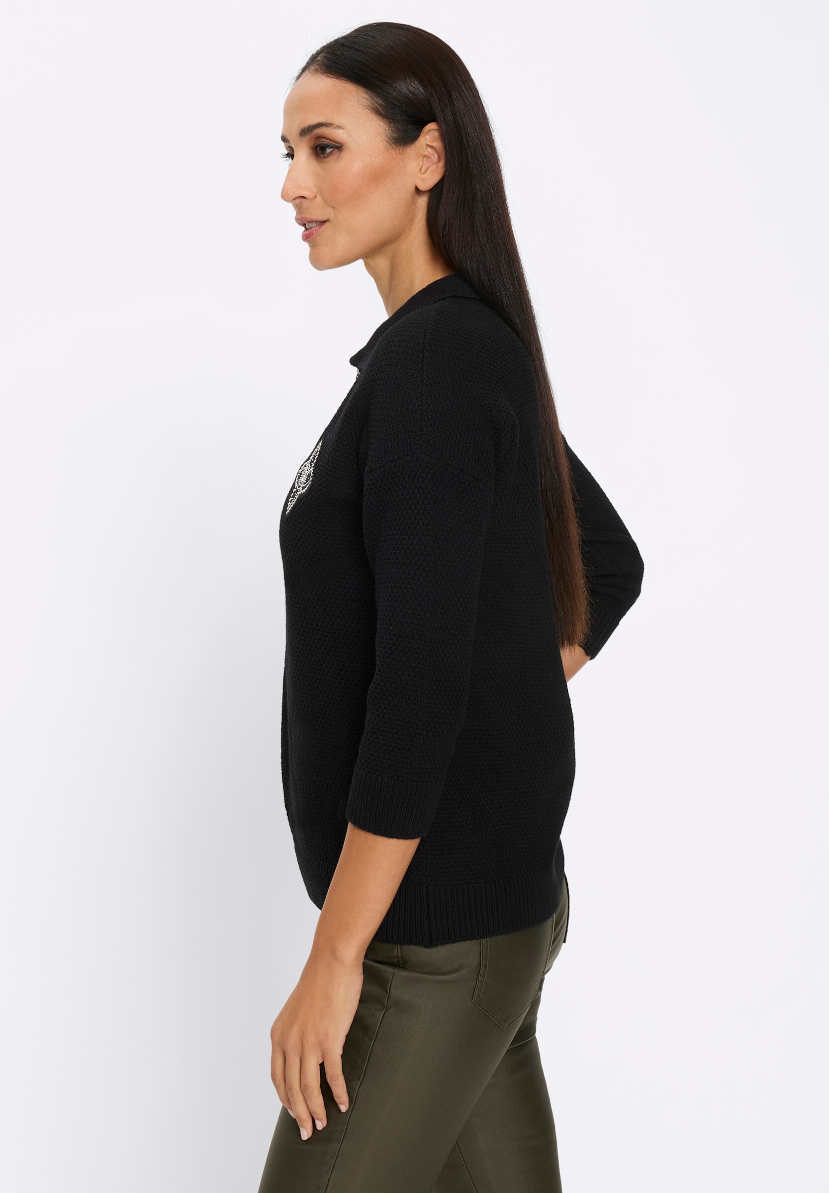heine Longpullover »Pullover Polopullover Mit Schriftzug«