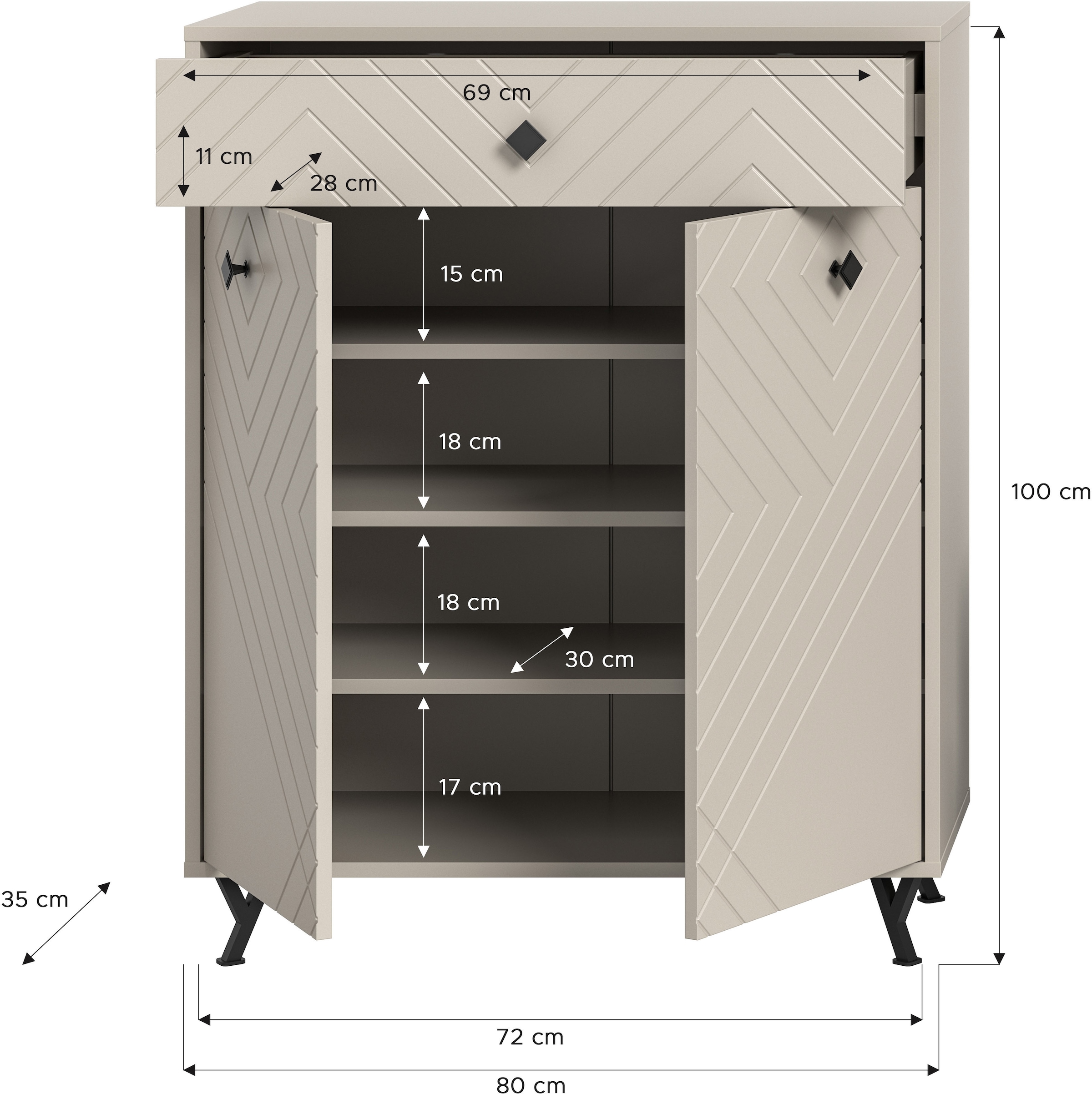 INOSIGN Schuhkommode »Mento«, Kommode mit Ornamentfräsung, Schrank, Anrichte, Garderobe, Flur,Diele