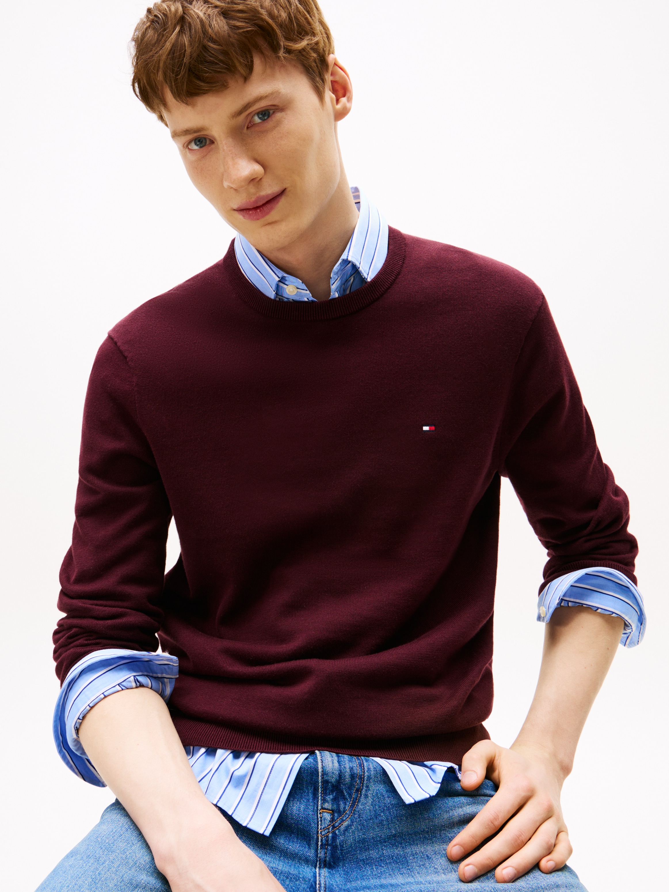 Tommy Hilfiger Rundhalspullover »ESSENTIAL COTTON CREW NECK«, 100% Baumwolle Crewneck Regular Fit Premium Mode