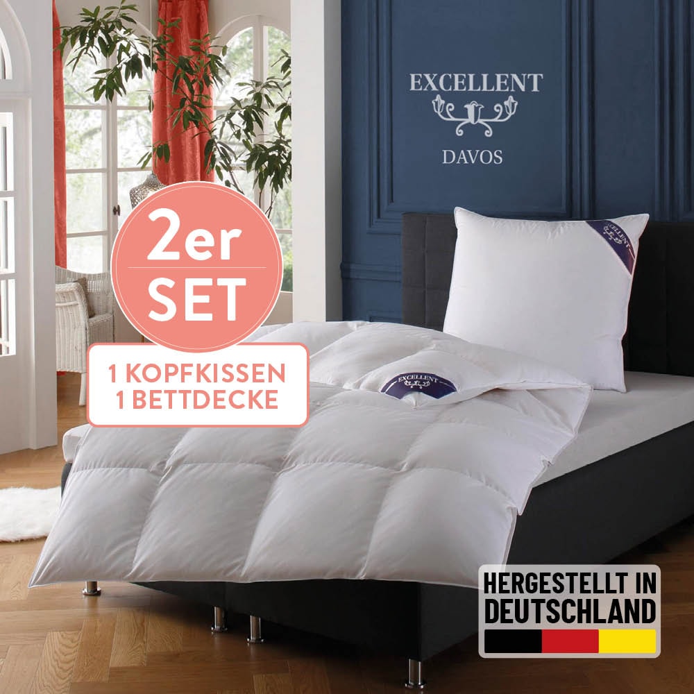 Excellent Daunenbettdecke + 3-Kammer-Kopfkissen »Davos«, Bettdecken-Set mit Kopfkissen, Bettdecke 135x200 und 155x220 cm