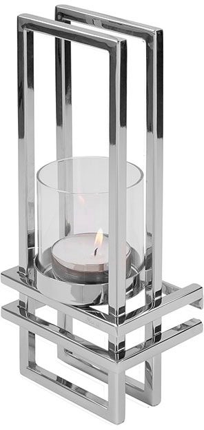 Fink Wandkerzenhalter »Dualis, silberfarben, klein«, Wandleuchter, Wandkerzenhalter, Wanddeko, Höhe 31 cm, aus Edelstahl, handgefertigt, inkl. Glaszylinder, 3D-Effekt, Wohnzimmer