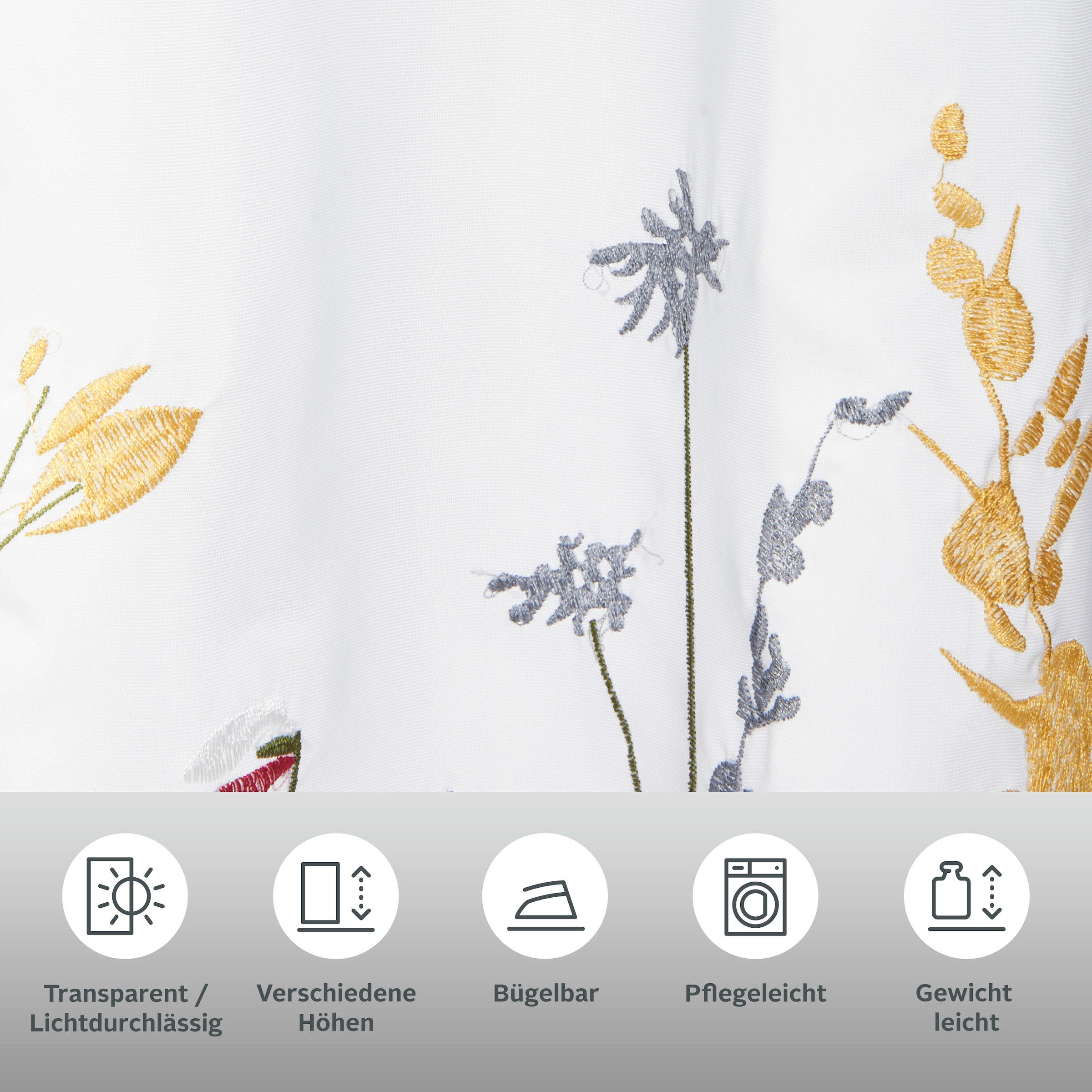 Home affaire Scheibengardine »Bille«, (1 St.), transparent, mit einseitiger Stickerei, waschbar, Blumen