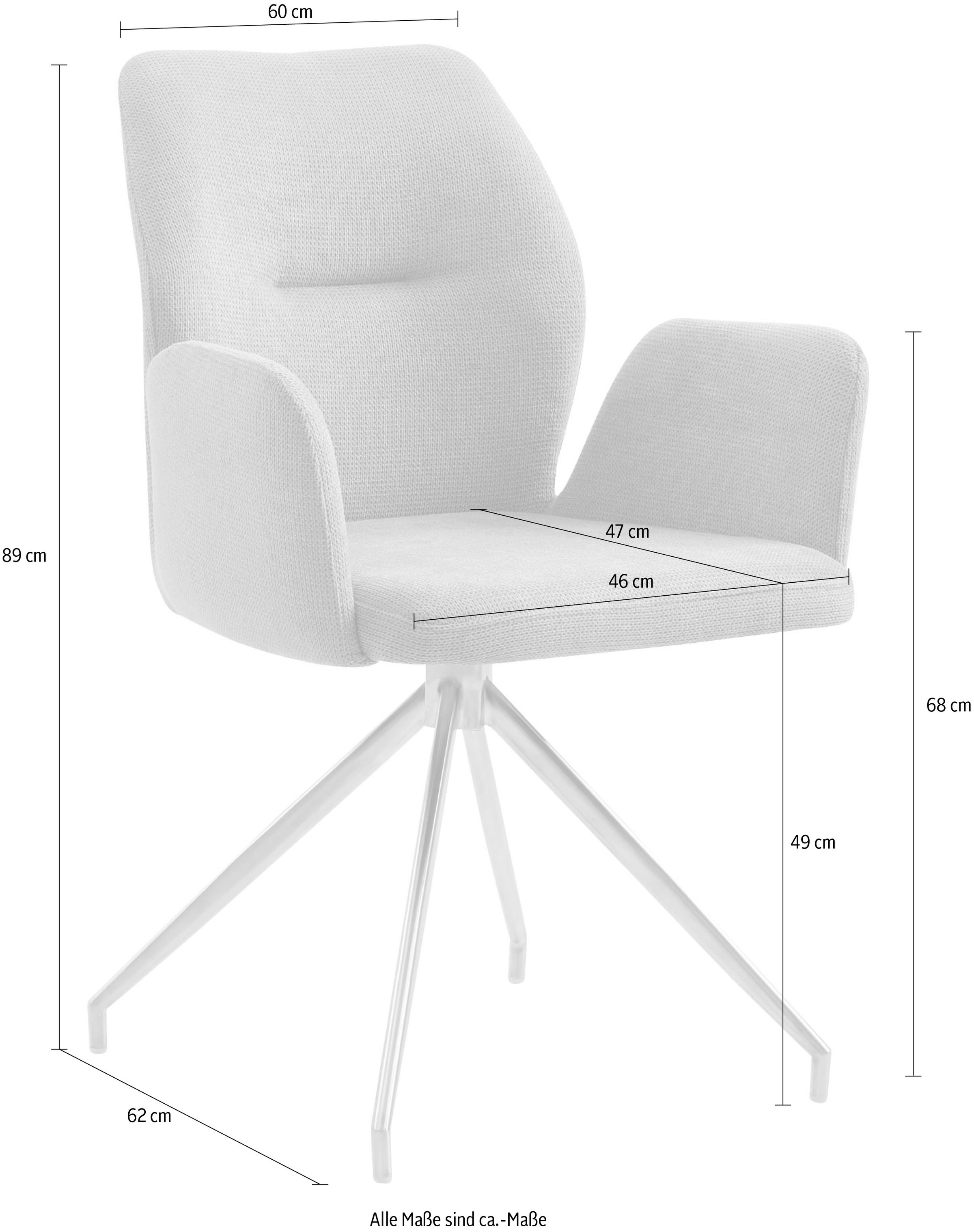 SalesFever Esszimmerstuhl »Taormina Armlehnstuhl, Gestell Edelstahl silber«, 1 St., Strukturstoff, Esszimmersessel, 180° Drehfunktion, Gestell aus rostfreiem Edelstahl