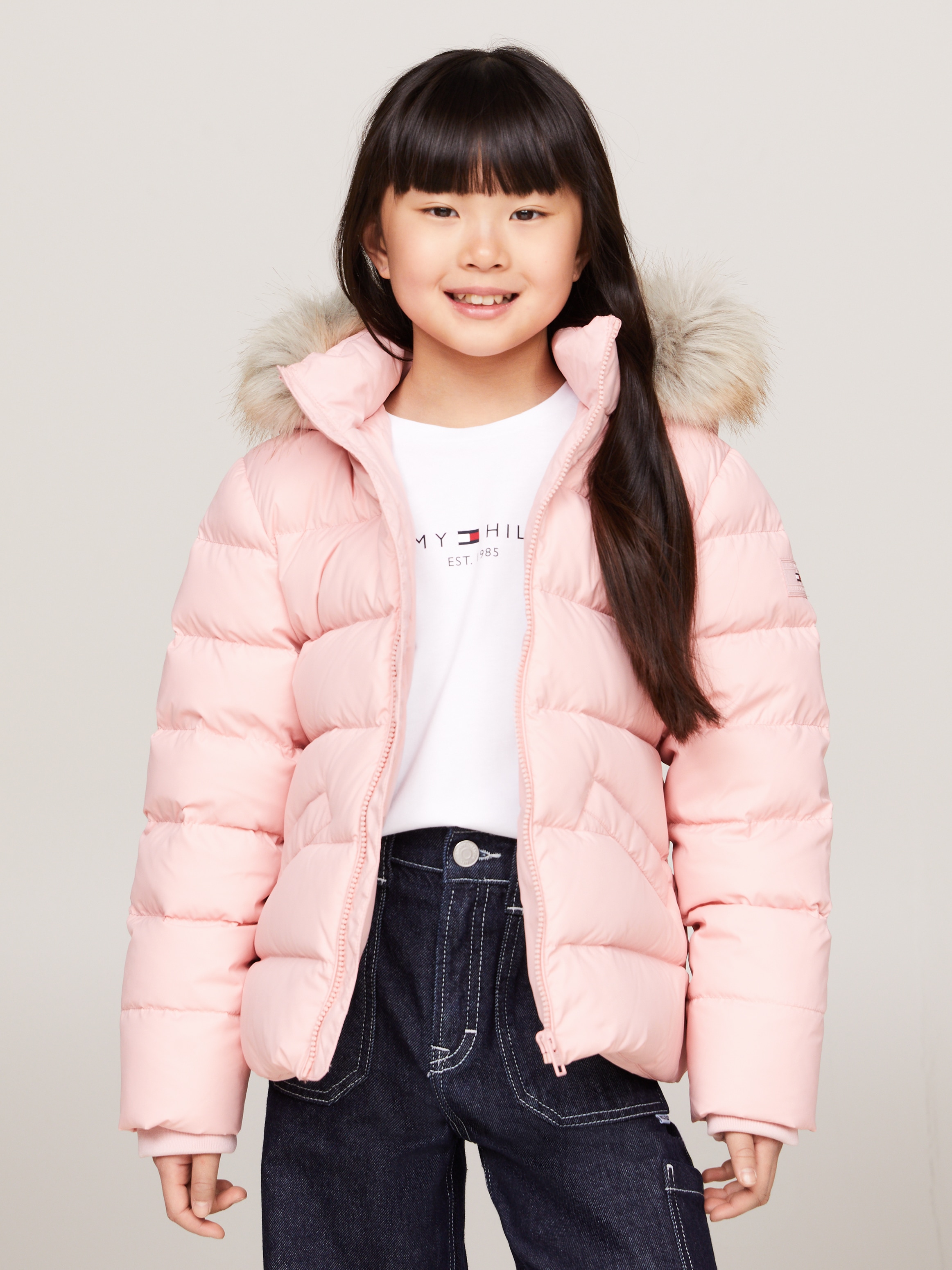 Tommy Hilfiger Steppjacke »ESSENTIAL FUR HOOD JACKET«, mit Kapuze, mit Fellimitat an der Kapuze