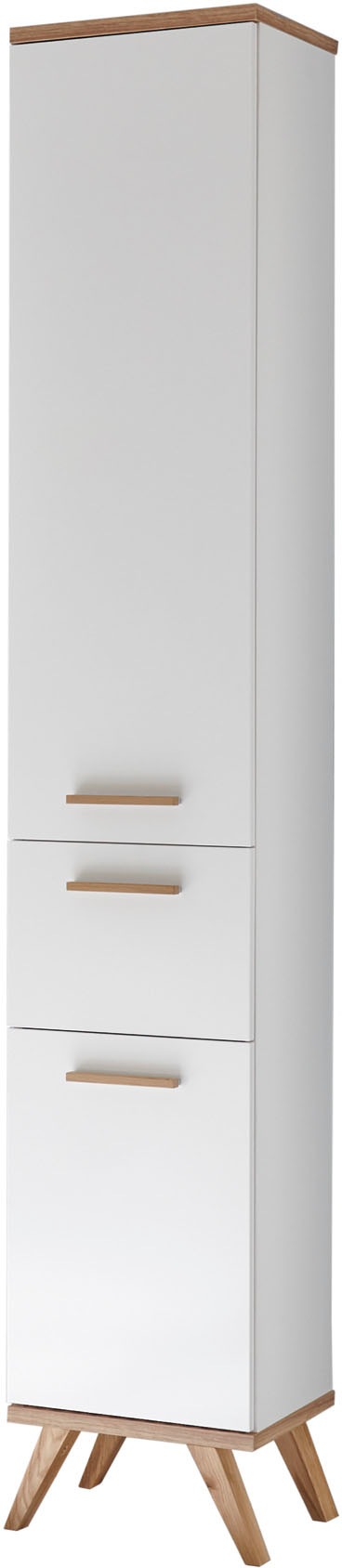 Saphir Badmöbel-Set »Quickset Mineralmarmor-Waschtisch mit LED-Spiegelschrank«, (6 St.), Unterschrank, Hängeschrank, Hochschrank, 9 Türen, 3 Schubladen