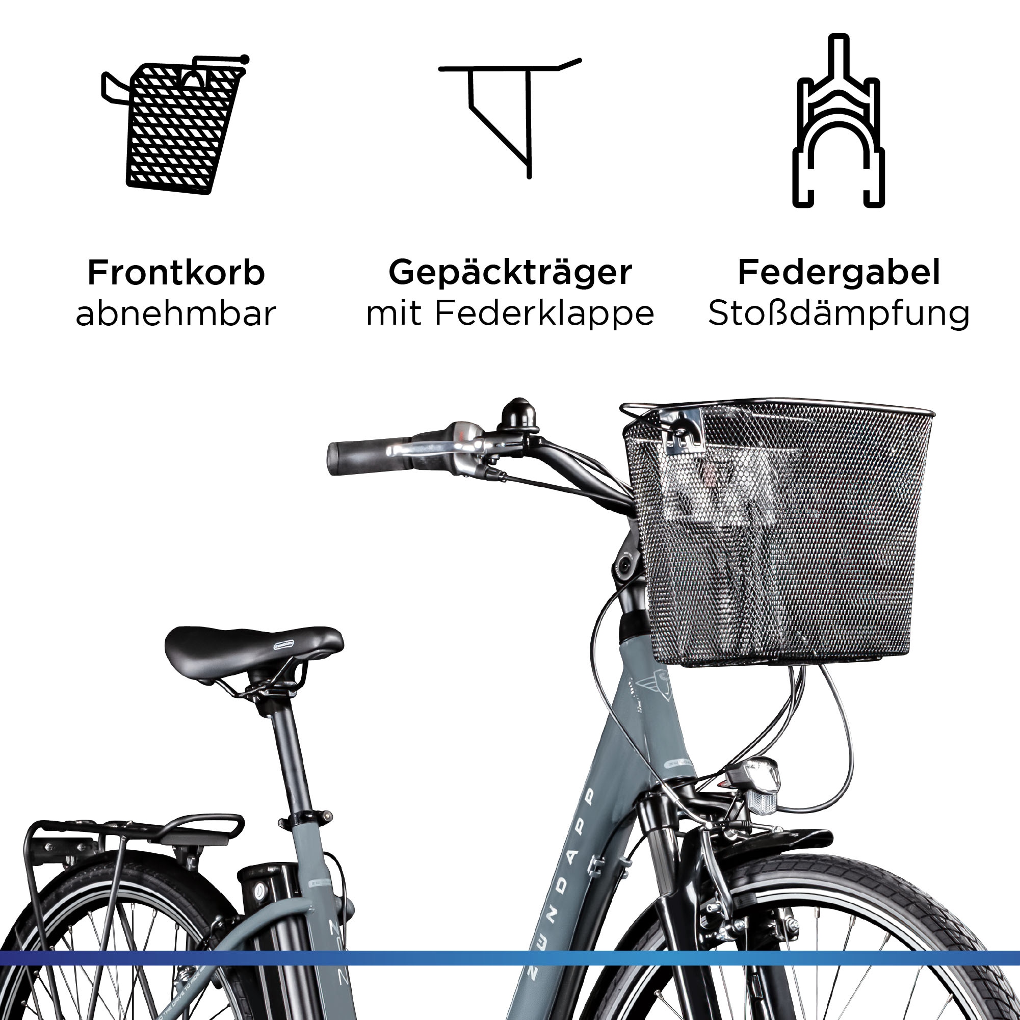 Zündapp E-Bike »Z517«, 7 Gang, Frontmotor 250 W, E Bike Damenfahrrad 28 Zoll 155 - 190 cm mit 7 Gang Nabenschaltung
