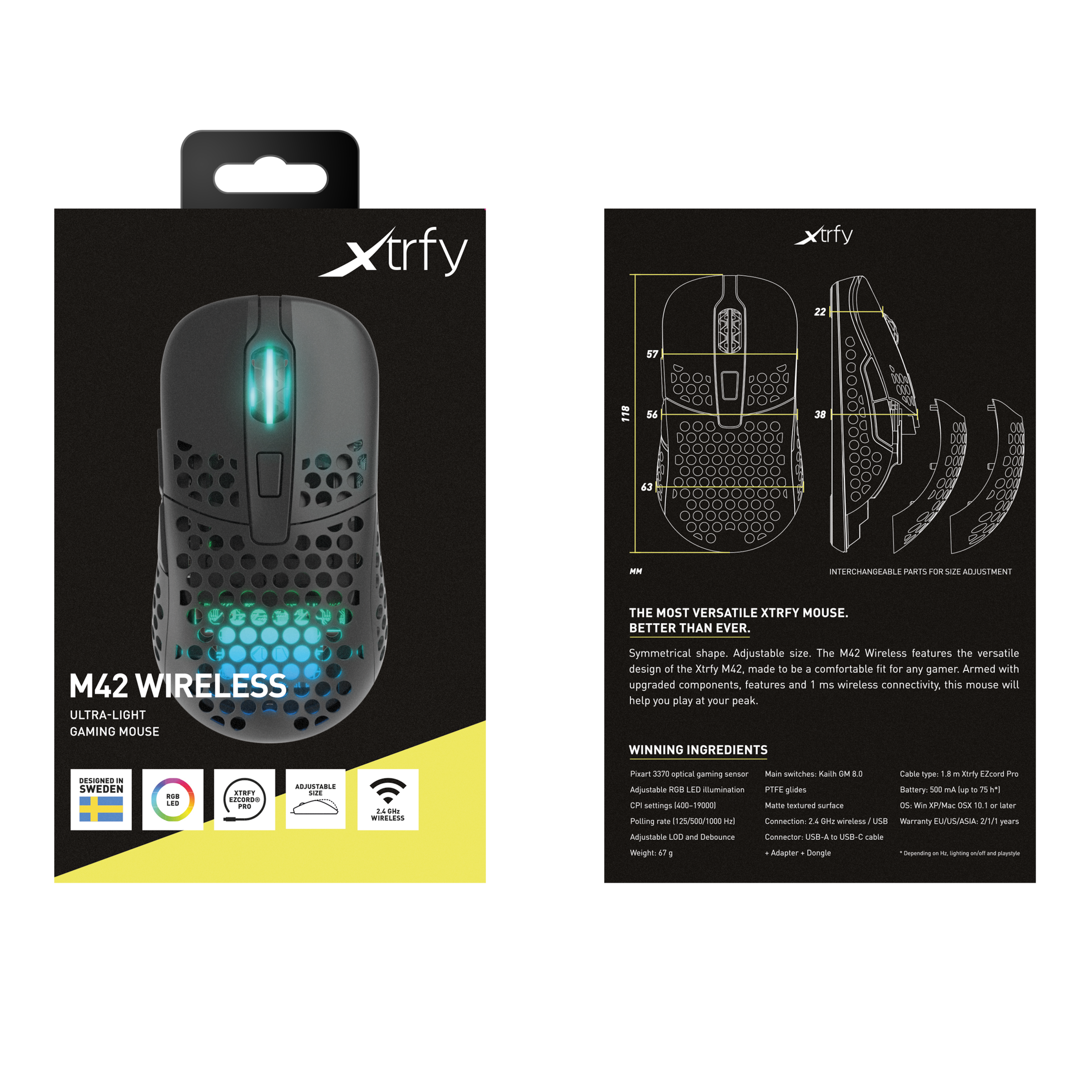 Cherry Xtrfy Gaming-Maus »M42 Wireless RGB«, Funk, kabellose ultraleichte Gaming-Maus