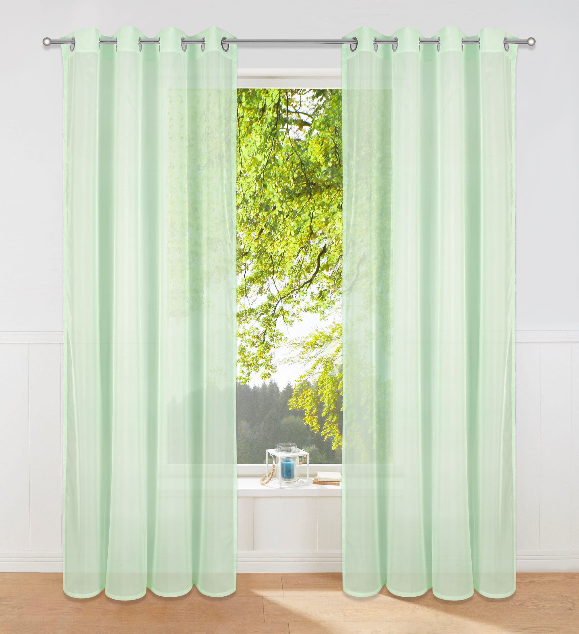 OTTO products Gardine »Eevi«, (1 St.), transparent, nachhaltig, recyceltes Polyester, Voile, gewebt, monochrom, basic