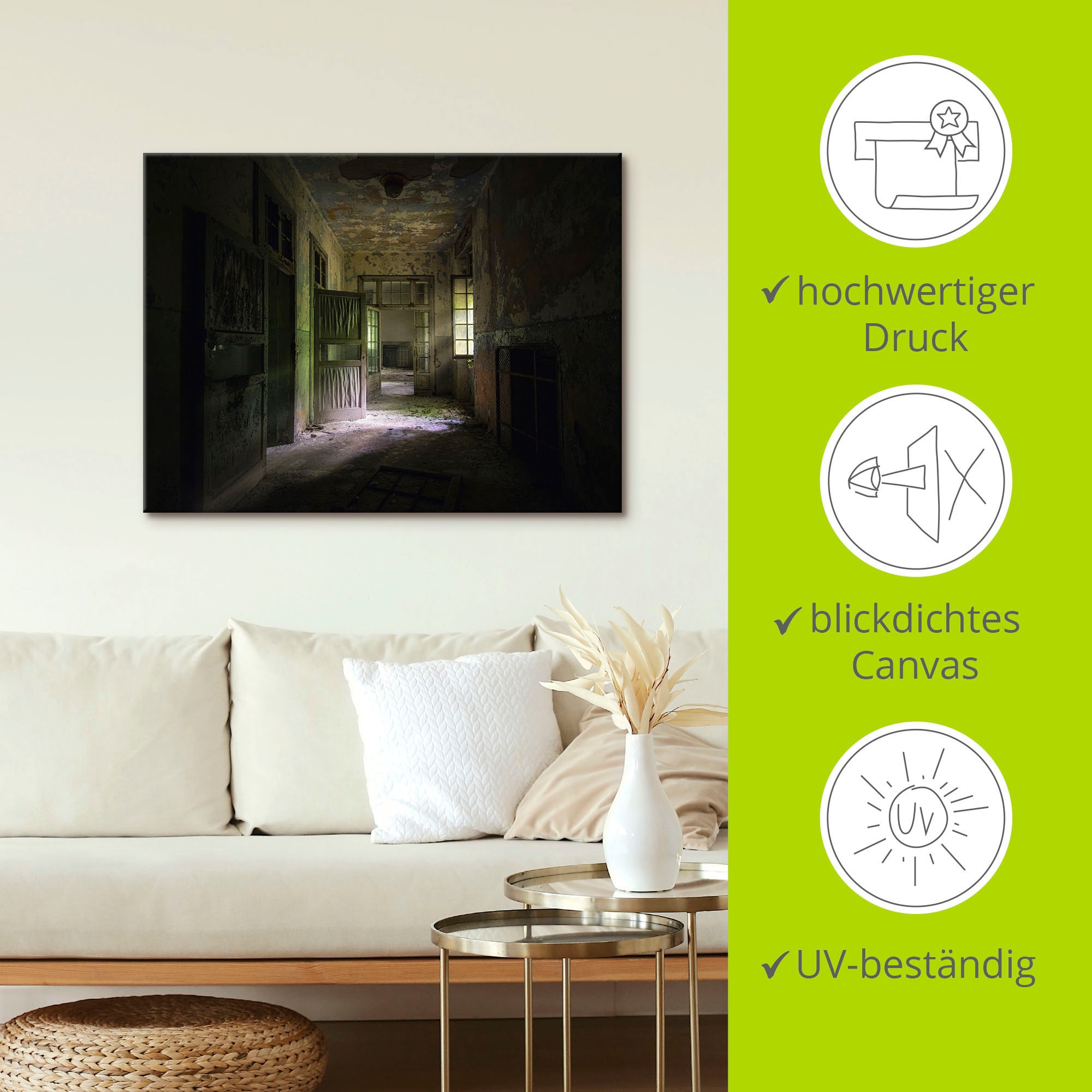 Artland Wandbild »Lost Place Düsterer Flur Türen Gang«, Fenster & Türen, (1 St.), als Alubild, Outdoorbild, Leinwandbild, Poster in verschied. Größen