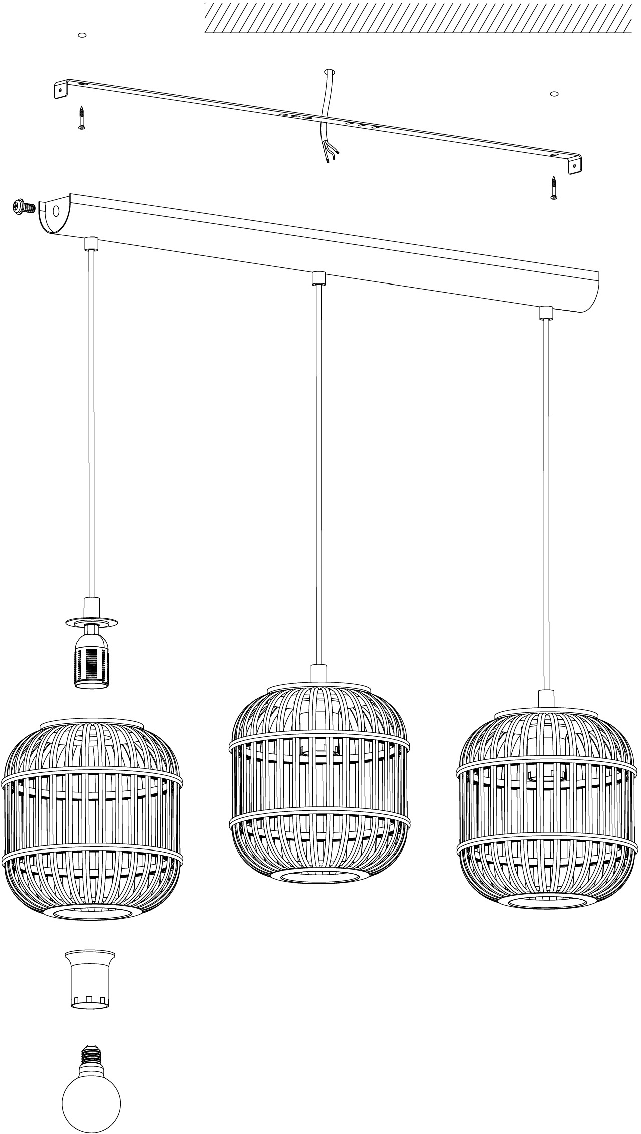 EGLO Pendelleuchte »BORDESLEY«, 3 flammig, Leuchtmittel E27 | ohne Leuchtmittel, schwarz / L91 x H110 x B21 cm / exkl. 3 x E27 (je max. 28W) / Esstisch