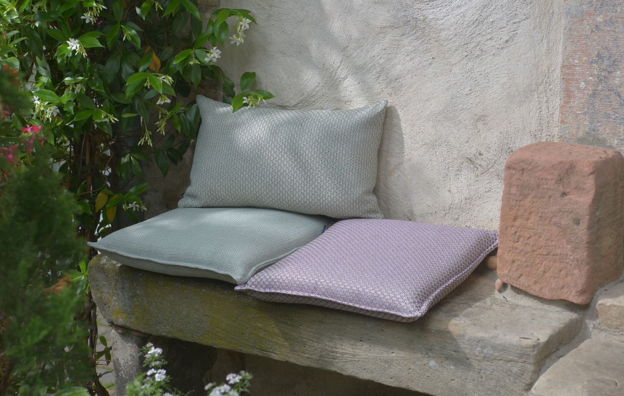 H.O.C.K. Sitzauflage »Linocea«, Outdoor Sitzkissen, 40x40x6cm, Stuhlkissen, salbei mint, gemustert