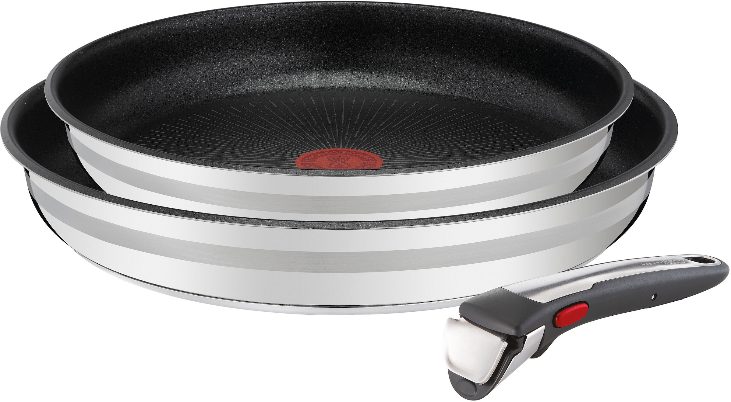 Tefal Pfannen-Set »Jamie Oliver Ingenio G6«, Edelstahl, (Set, 3 tlg., je 1 Bratpfanne 24 und 28 cm, 1 Griff), backofengeeignet bis 250Â°C ohne Griff,Schüttrand, Induktion