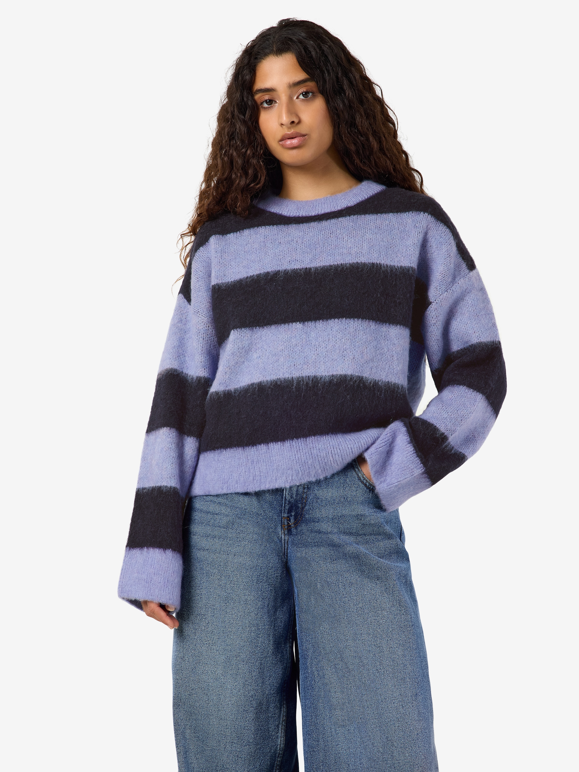 Noisy may Strickpullover »NMSOFF L/S O-NECK KNIT NOOS« Materialmix, regular fit