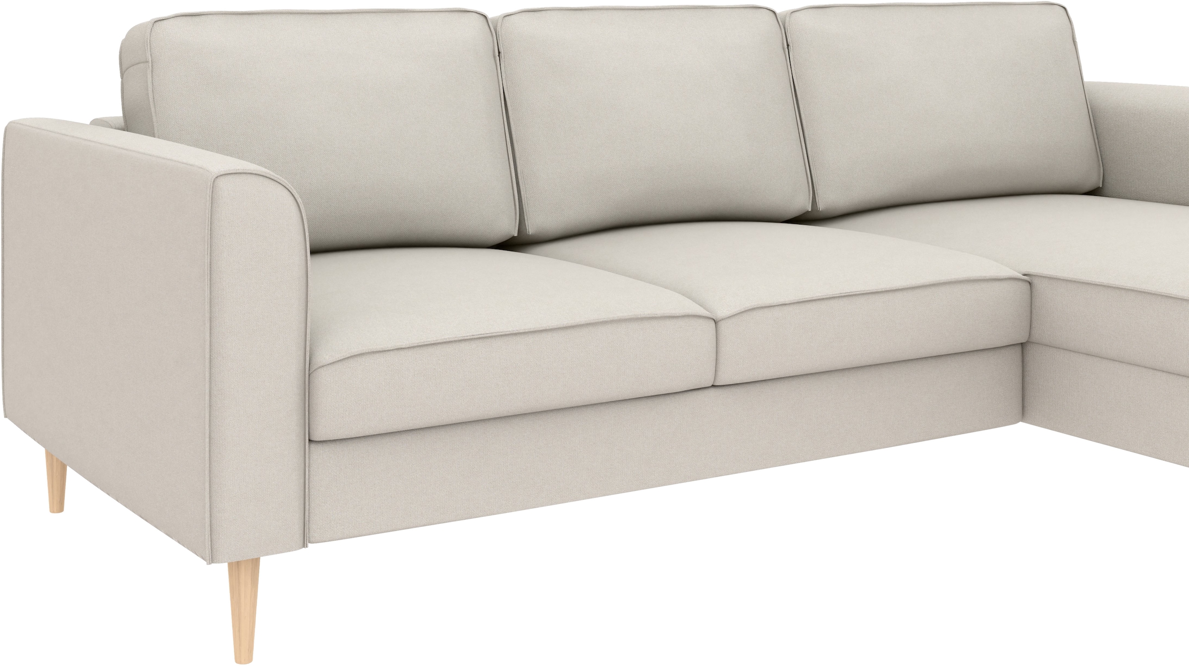 Home affaire Ecksofa »Booster, whlw. mit Schlaffunktion & Bettkasten, Fuß Buche lackiert« Recamiere beidseitig montierbar, L-Form, in Cord & Struktur, B: 232 cm