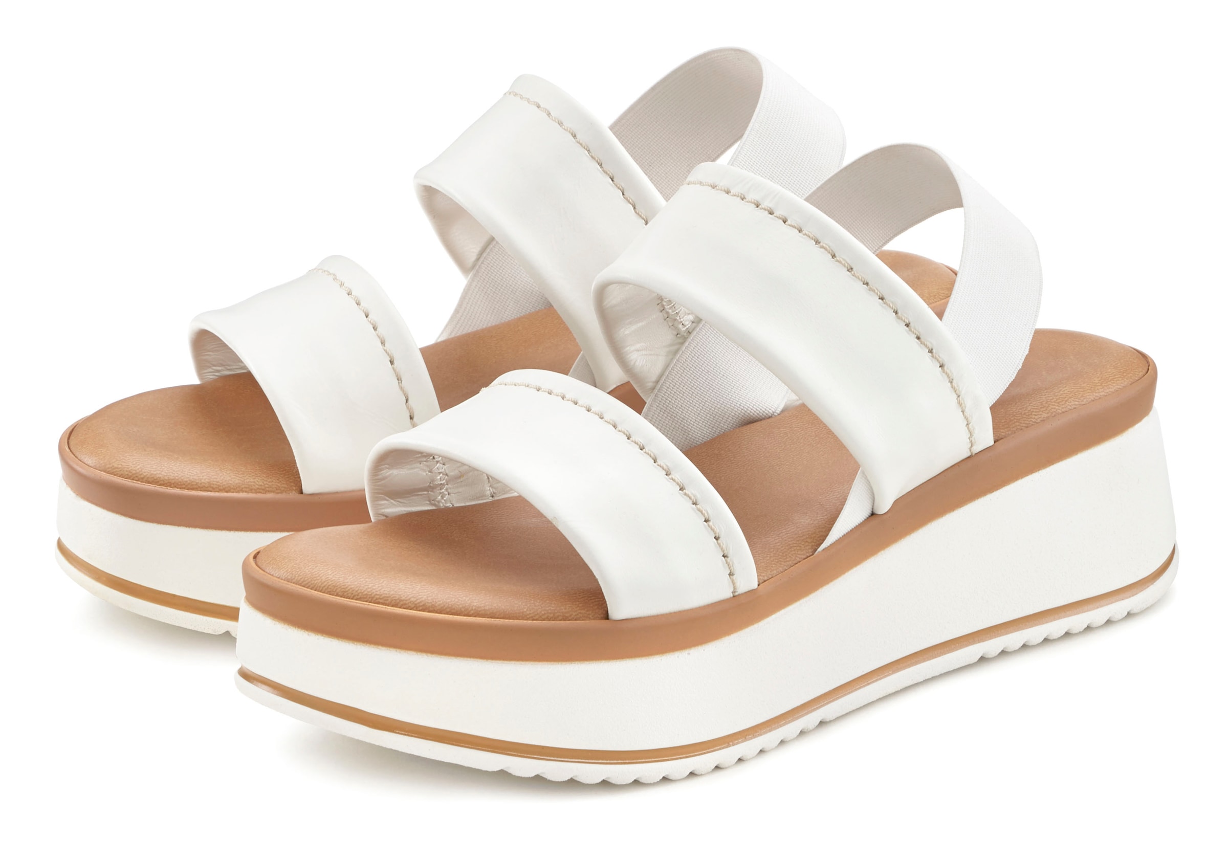 LASCANA Plateausandaletten »Sommerschuh, Sandale, Sandalette, offener Schuh,«, Sandalette aus Leder mit modisch bequemer Plateausohle