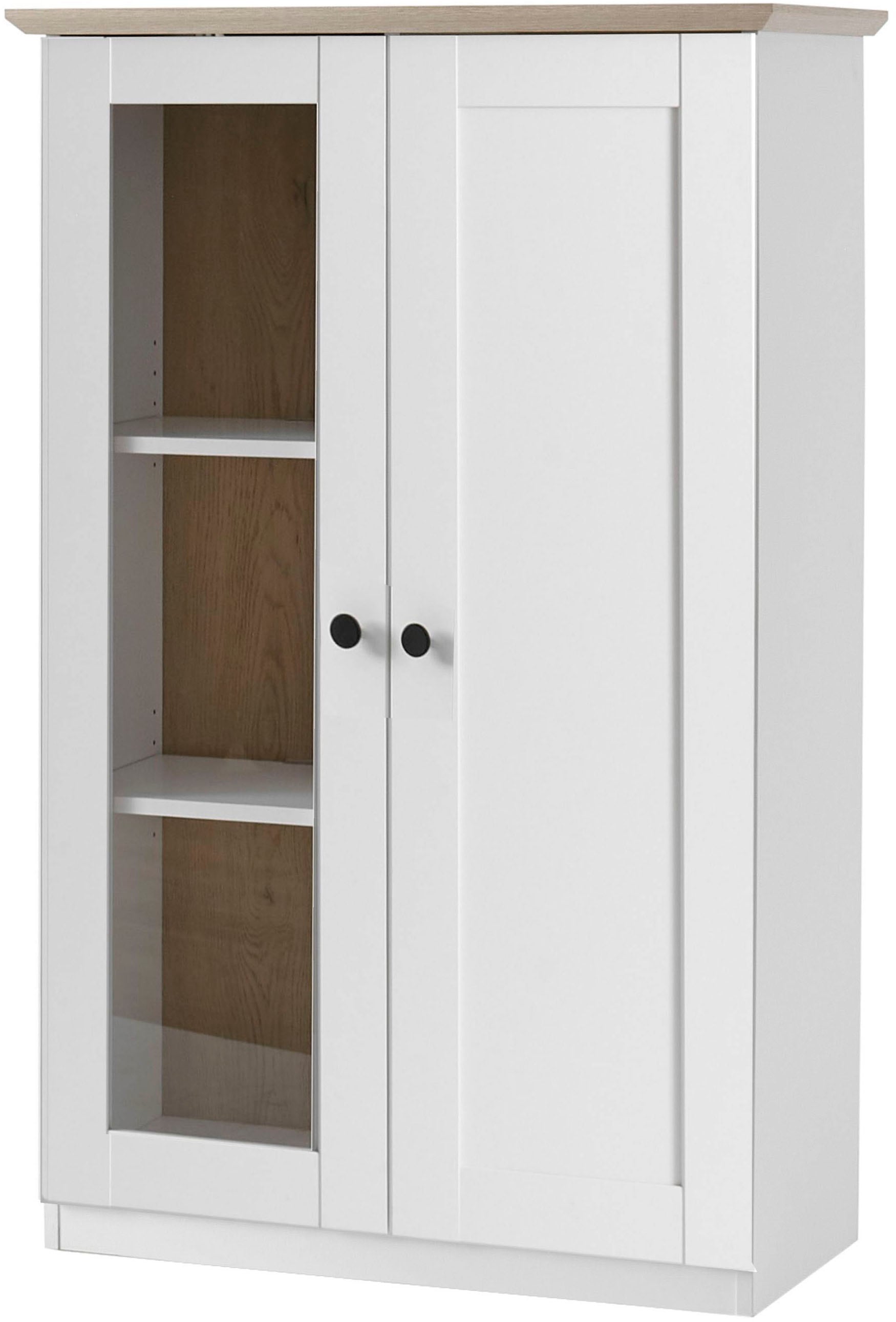 OTTO home Vitrine »Brest, Standvitrine im Landhausstil, Glasvitrine, Vitrinenschrank« schwarze Metallgriffe, ausreichend Stauraum, Glastür, 123 cm hoch
