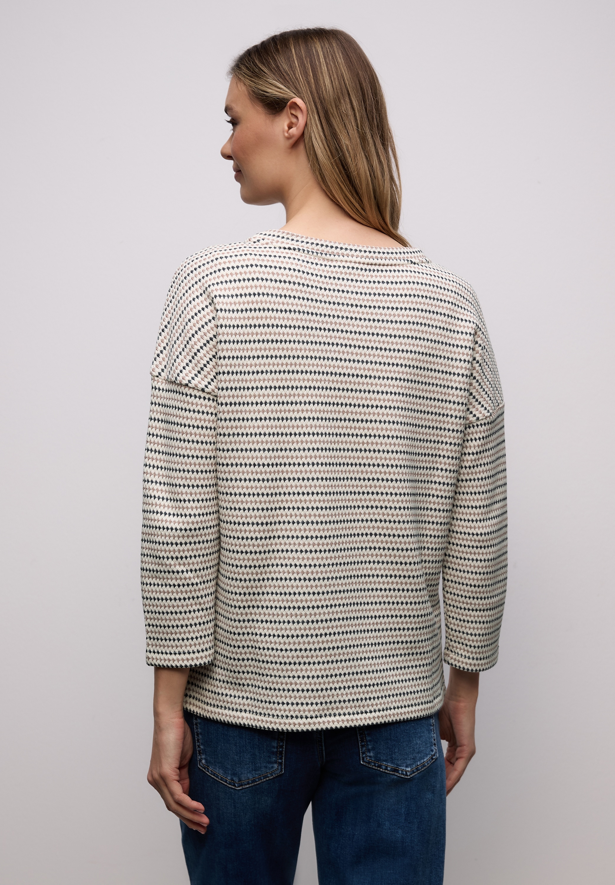 STREET ONE 3/4-Arm-Shirt mit gestreiften Strick-Look und U-Boot-Ausschnitt