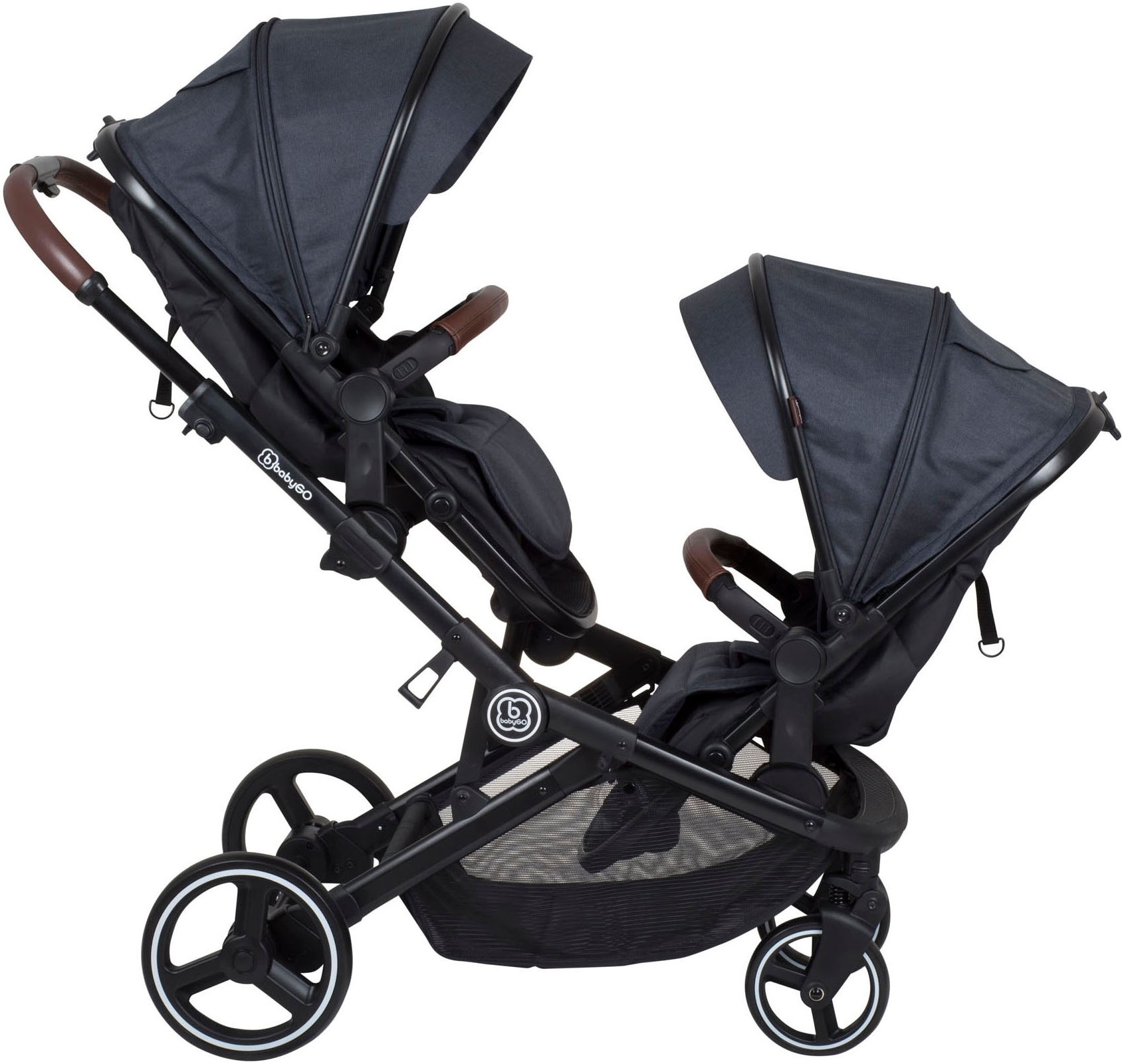 BabyGo Zwillings-Kombikinderwagen »Twinner Set, Grey melange«, 30 kg, inkl. 2 Regenhauben, Wickeltasche