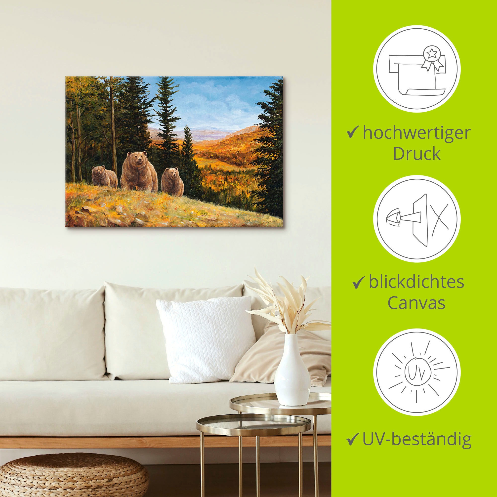 Artland Wandbild »Grizzly Bären«, Wildtiere, (1 St.), als Leinwandbild, Poster in verschied. Größen