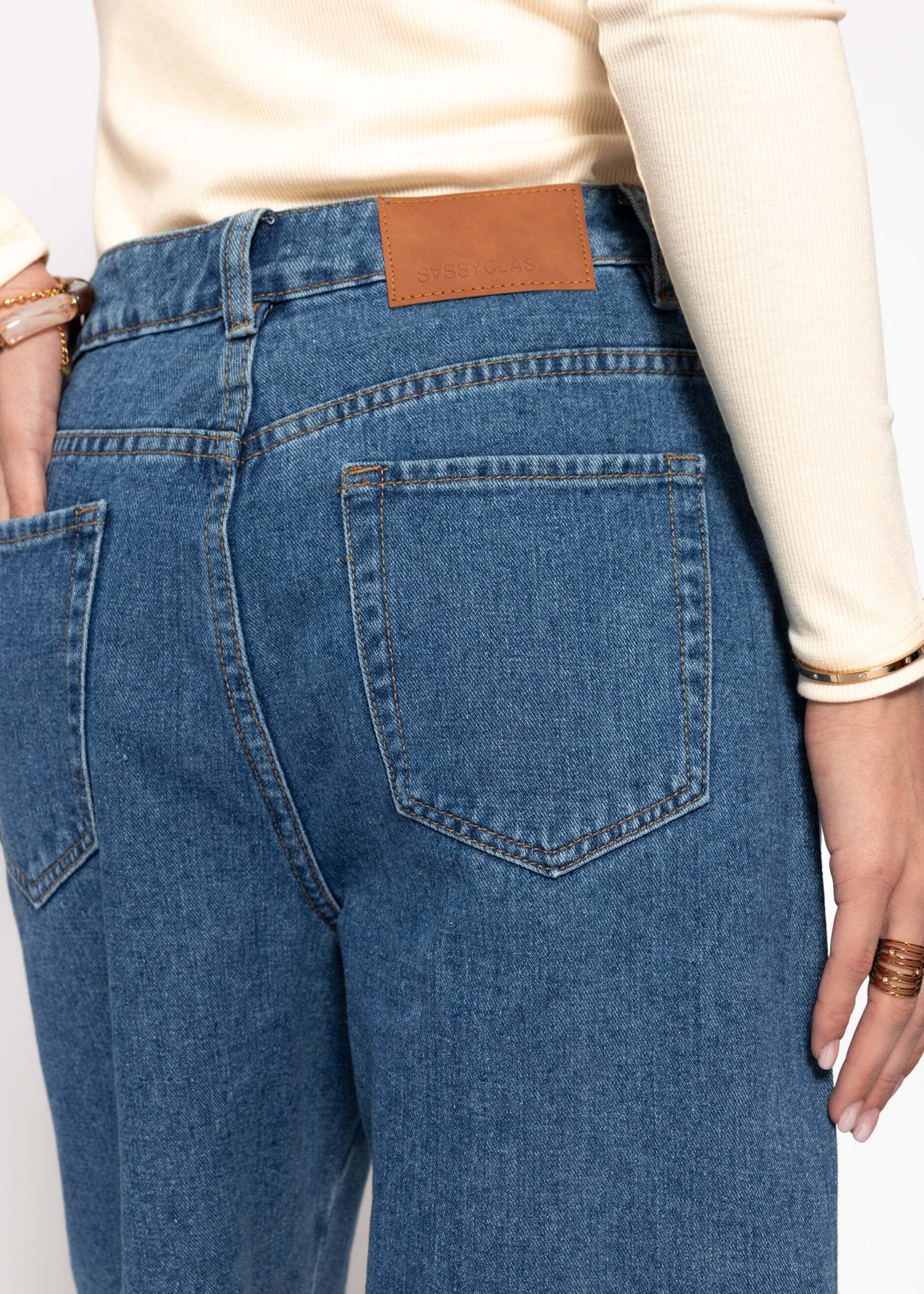 SASSYCLASSY Shorts »Bermuda Jeans Shorts«  Zeitlose Baumwollshorts im 5 Pocket Design und lockerer Passform Blau