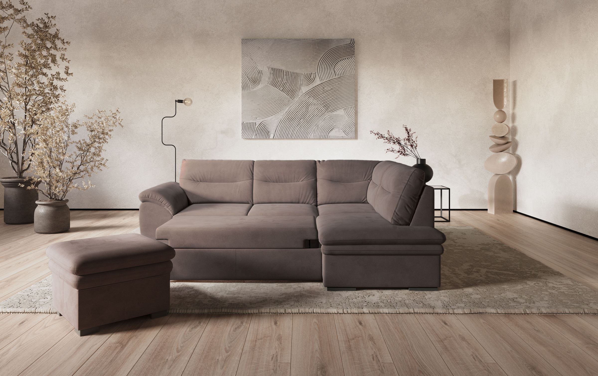 COTTA Ecksofa »Leandra L-Form«, wahlweise mit Bettfunktion & Bettkasten
