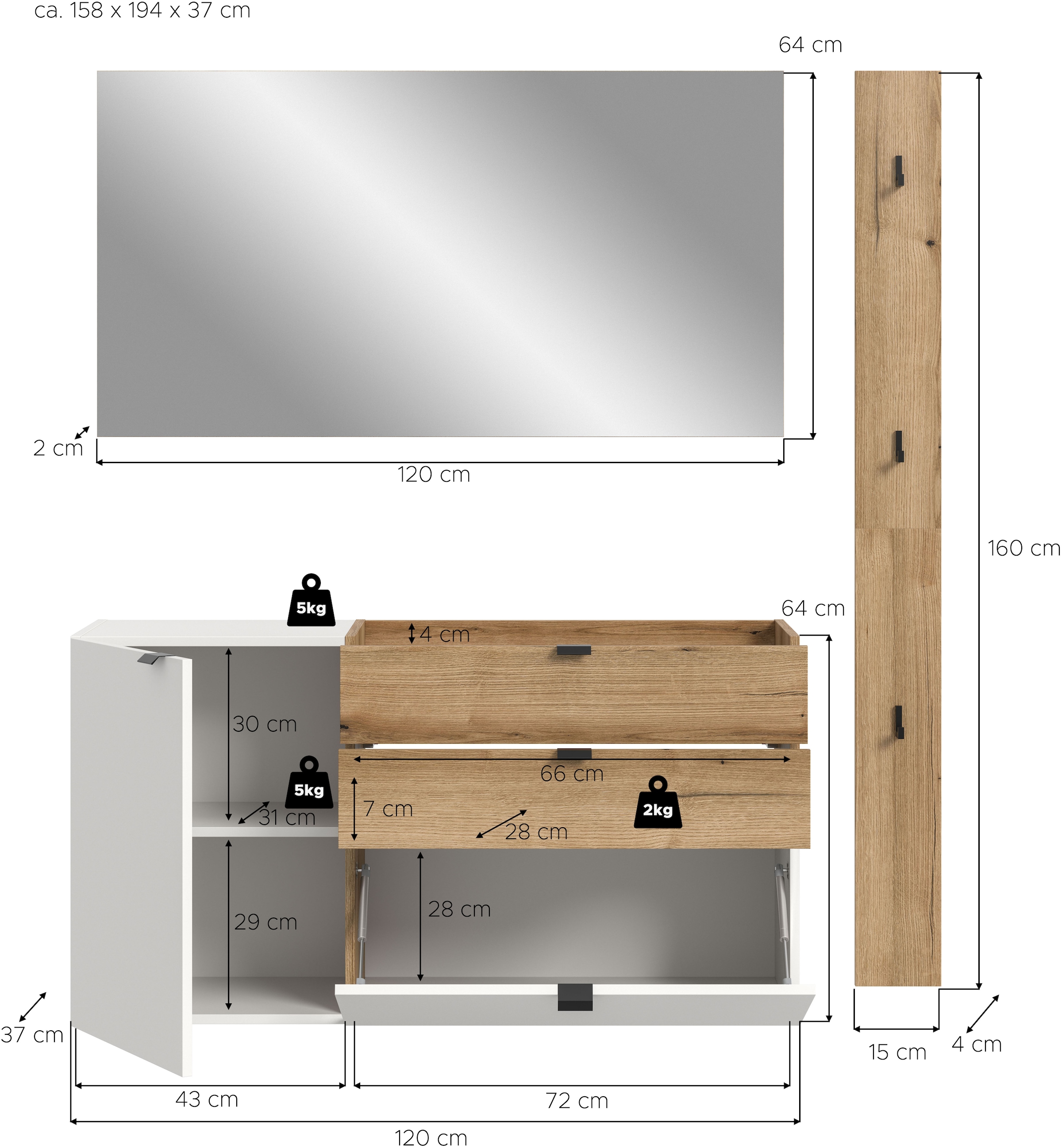 Home affaire Garderoben-Set »Oran« Set, 3 Stk. tlg.
