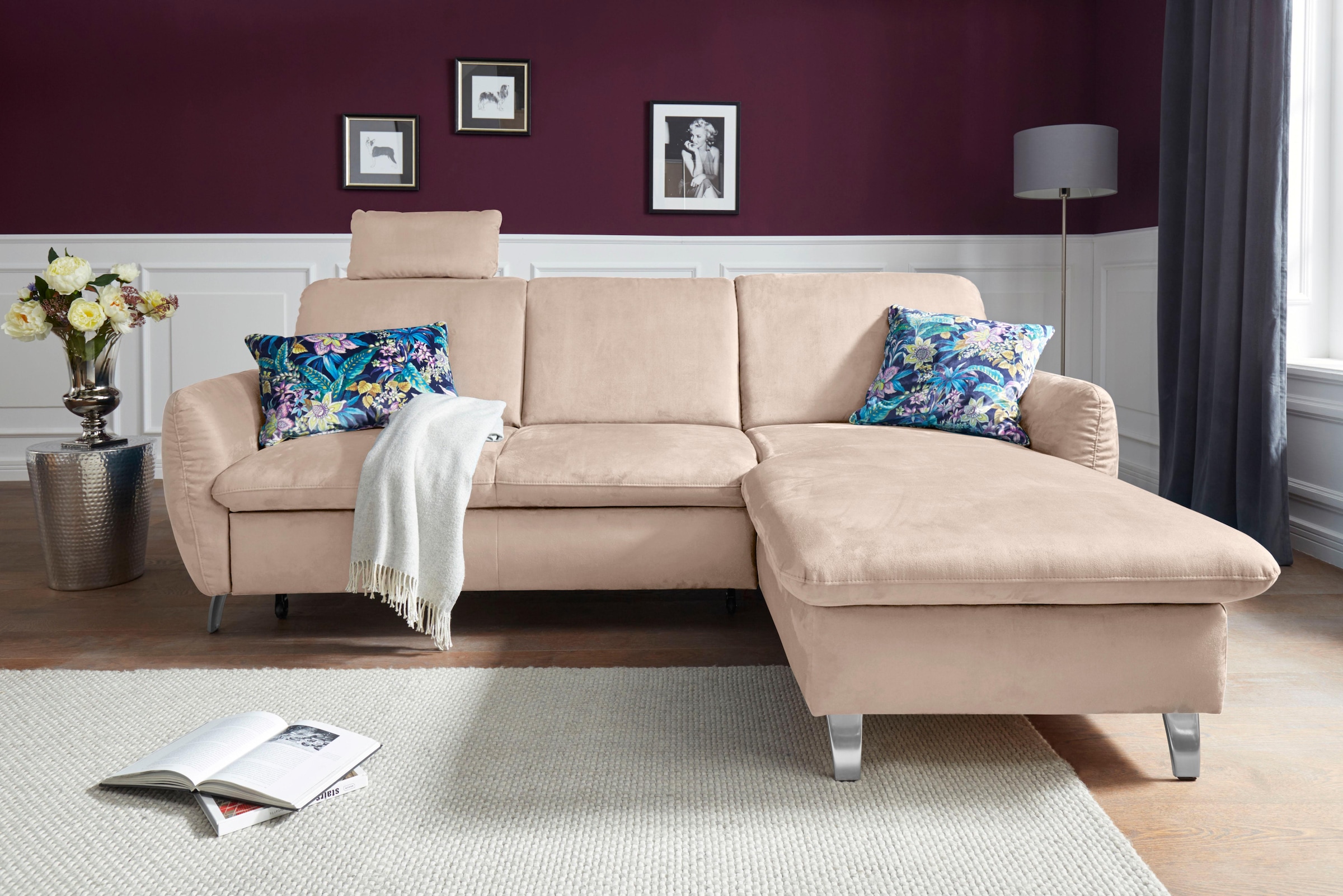 sit&more Ecksofa »Daytona L-Form« mit Federkern, einer Kopfstütze und wahlweise mit Bettfunktion