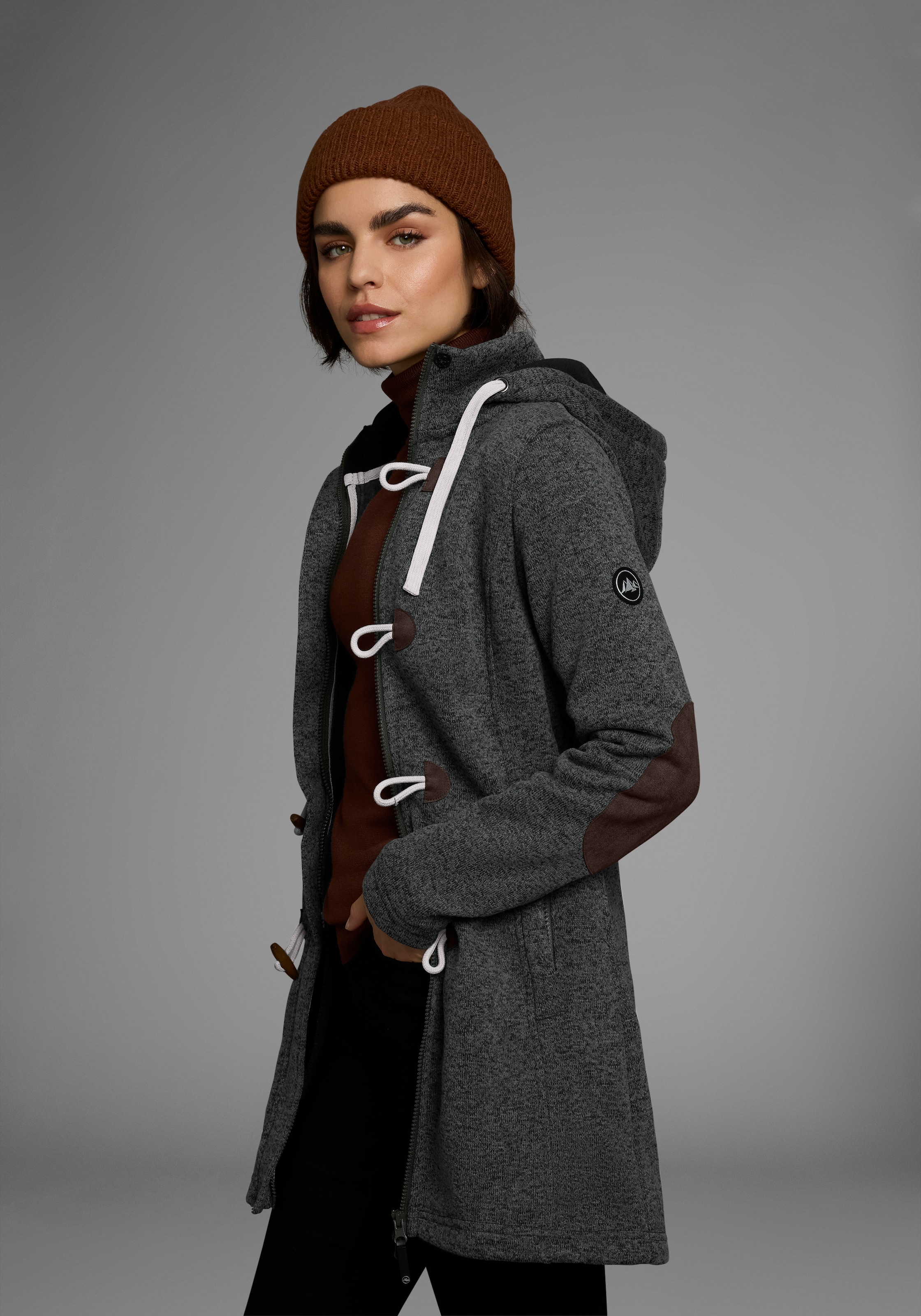 Polarino Strickfleecejacke, mit Kapuze, für den Übergang, aus Strickfleece, atmungsaktiv