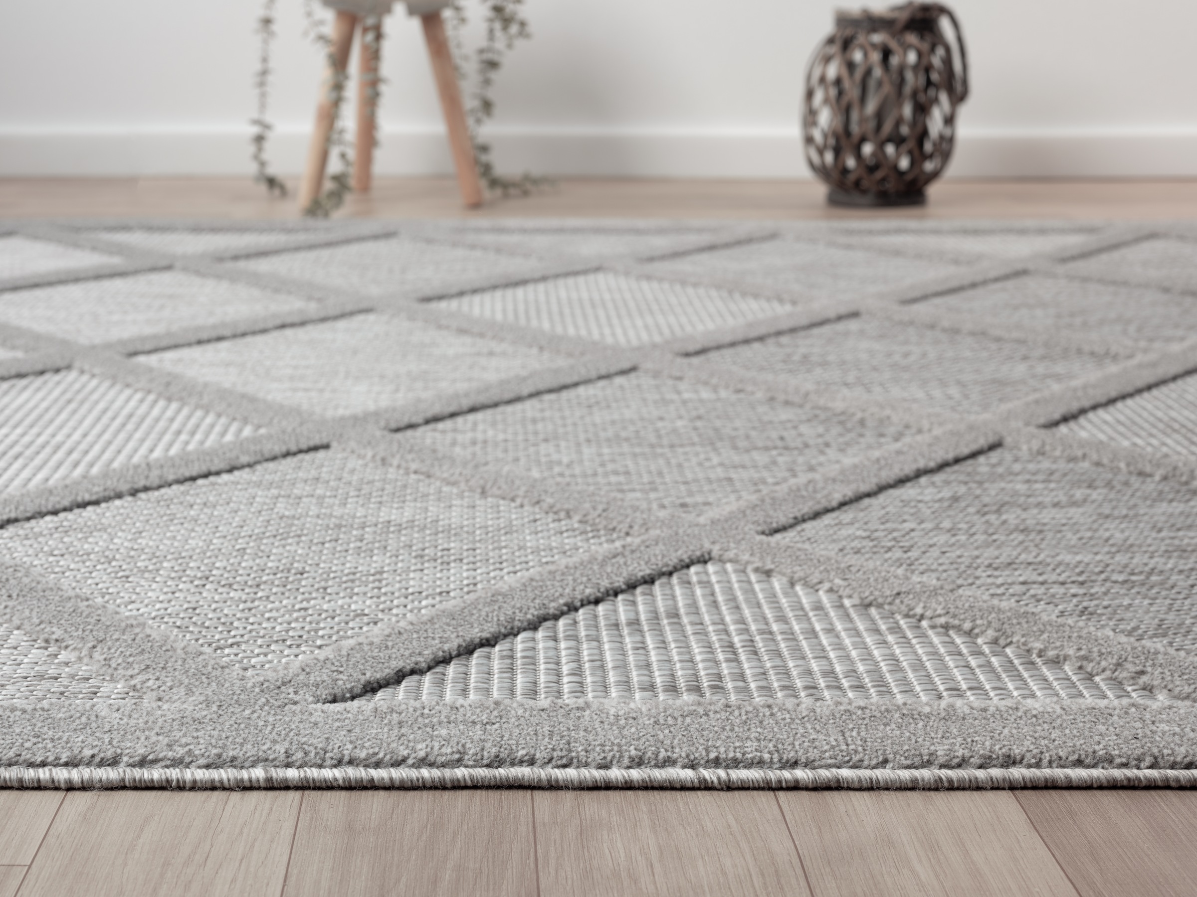Myflair Möbel & Accessoires Teppich »Amara Lagerräumung«, rechteckig, 8 mm Höhe, Uni Farben, Hoch-Tief Effekt, Outdoor geeignet, Balkon, Terrasse