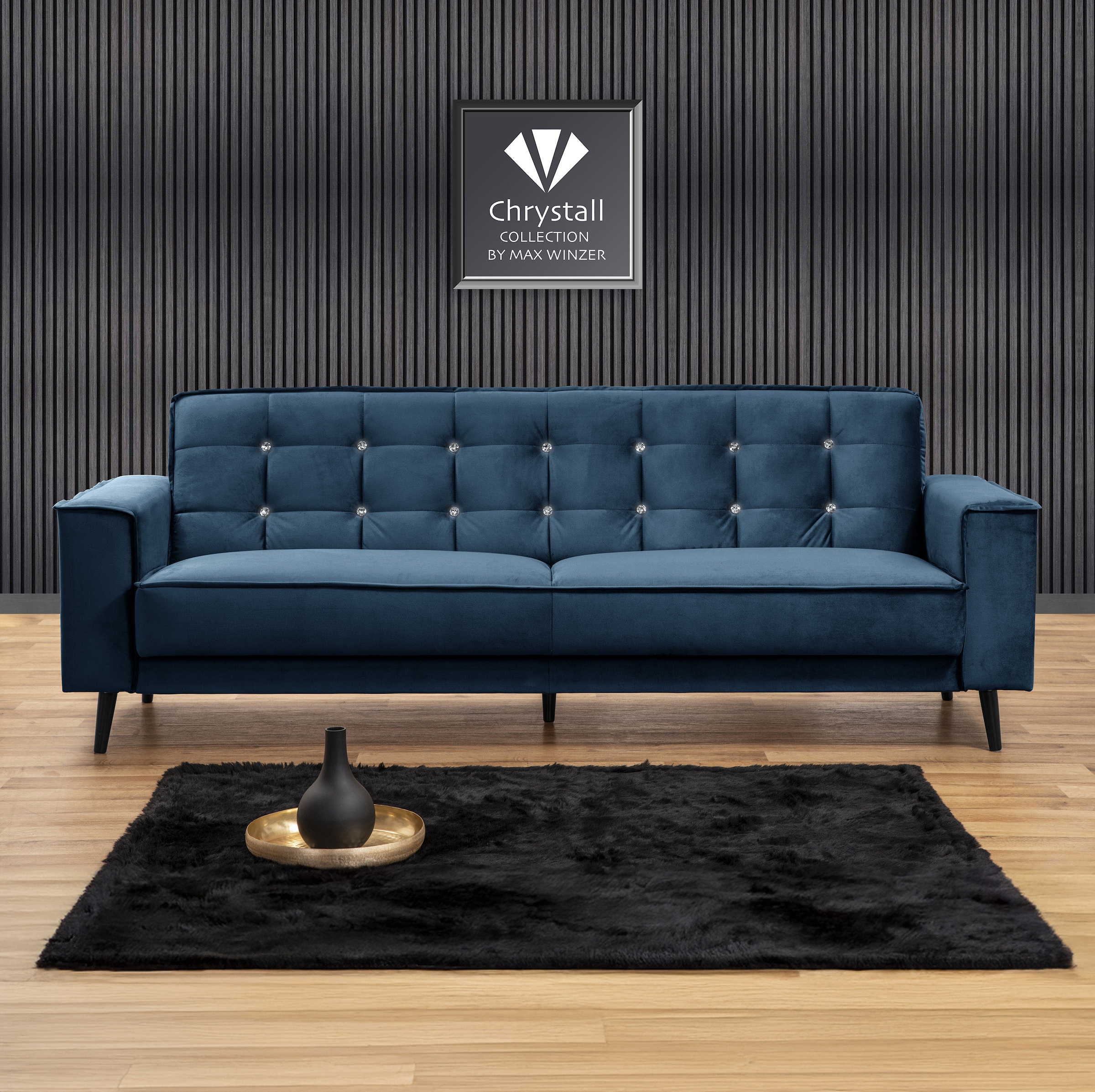 Max Winzer® Schlafsofa »Jersey, 3-Sitzer, Sofa in exklusivem Design, mit Strasssteinen«, handgefertigt, hochwertige Konstruktion, Samtvelours, mit Bettfunktion