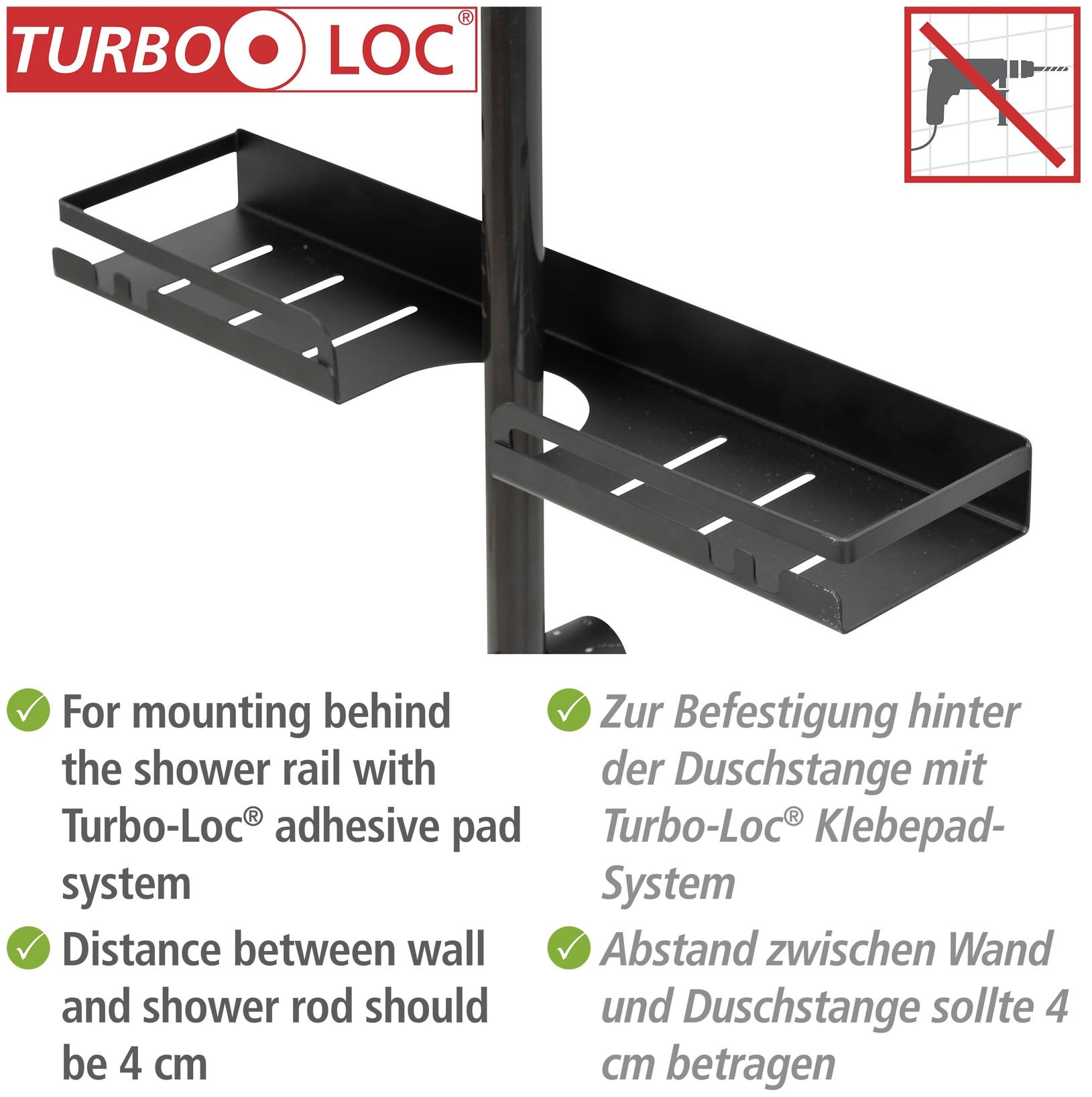 WENKO Duschablage »Turbo-Loc® Duschstangencaddy Altarella L«, Befestigen ohne Bohren