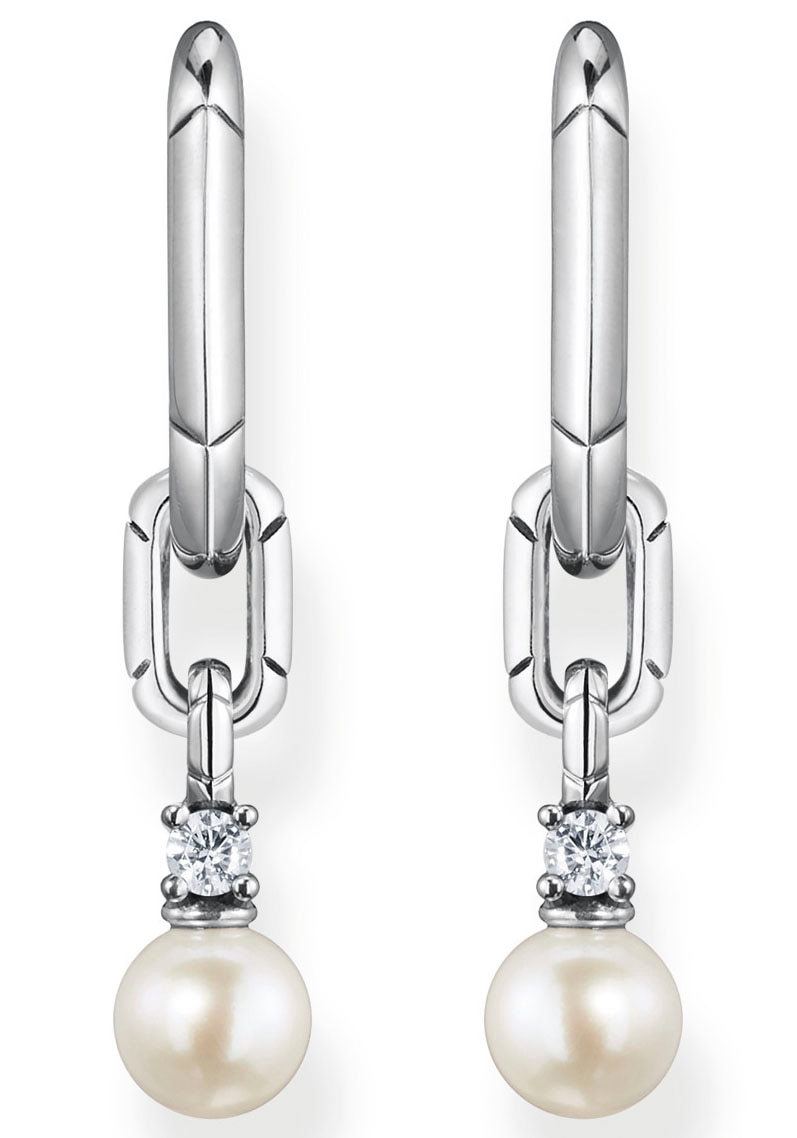 THOMAS SABO Paar Creolen »Glieder und Perlen silber, CR669-167-14«, mit Zirkonia (synth.) - mit Süßwasserzuchtperle