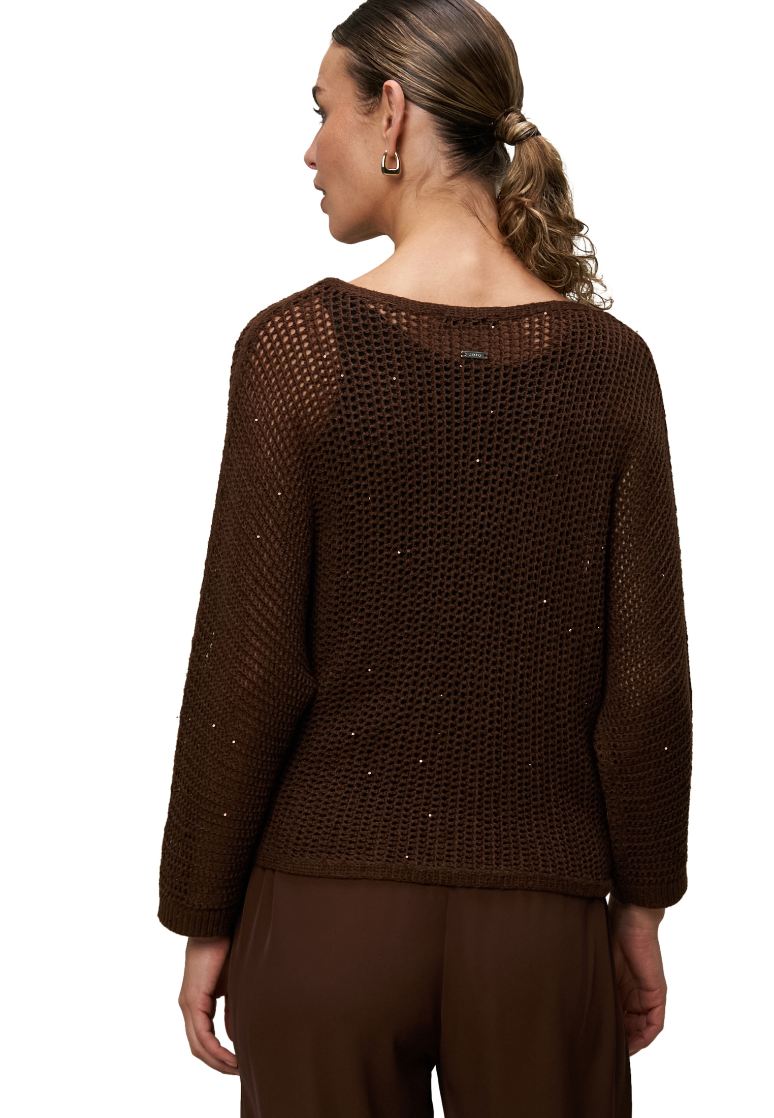 Zero Rundhalspullover »Lochstrick-Pullover mit Glitzersteinen«