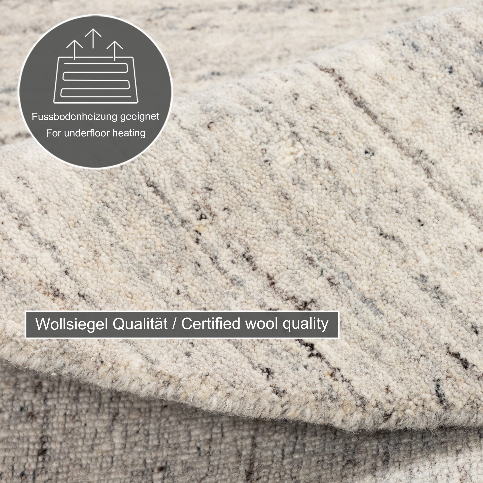 THEKO Wollteppich »Pure UNI« rund 14 mm Höhe Handwebteppich, meliert, reine Wolle, handgewebt