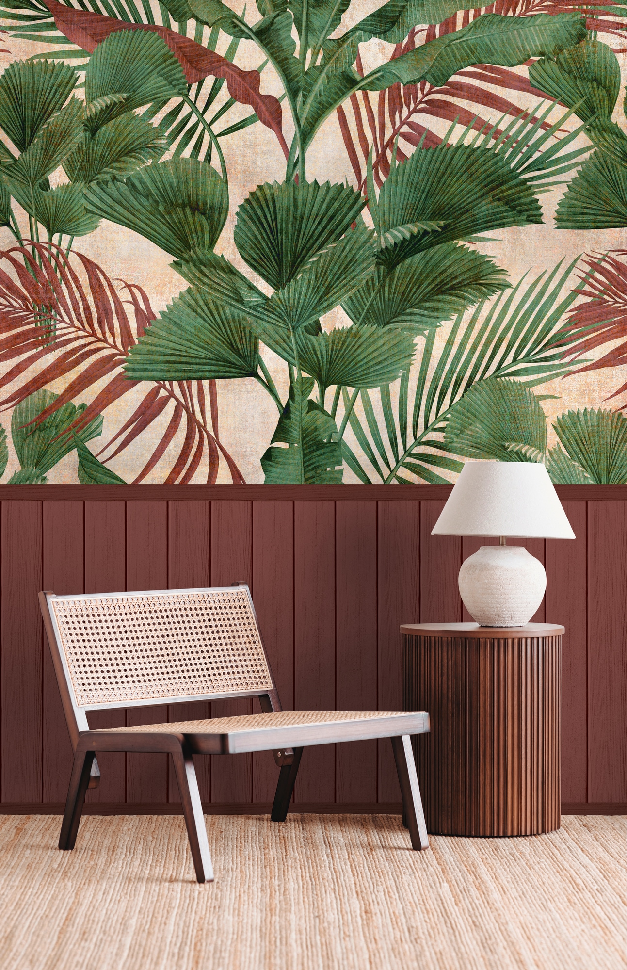 living walls Fototapete »Wallpanel Tapete Wandpaneele Motivtapete Dschungel Landhaus« matt strukturiert Vliestapete Blätter für Schlafzimmer Küche Wohnzimmer Wandpaneele Flur