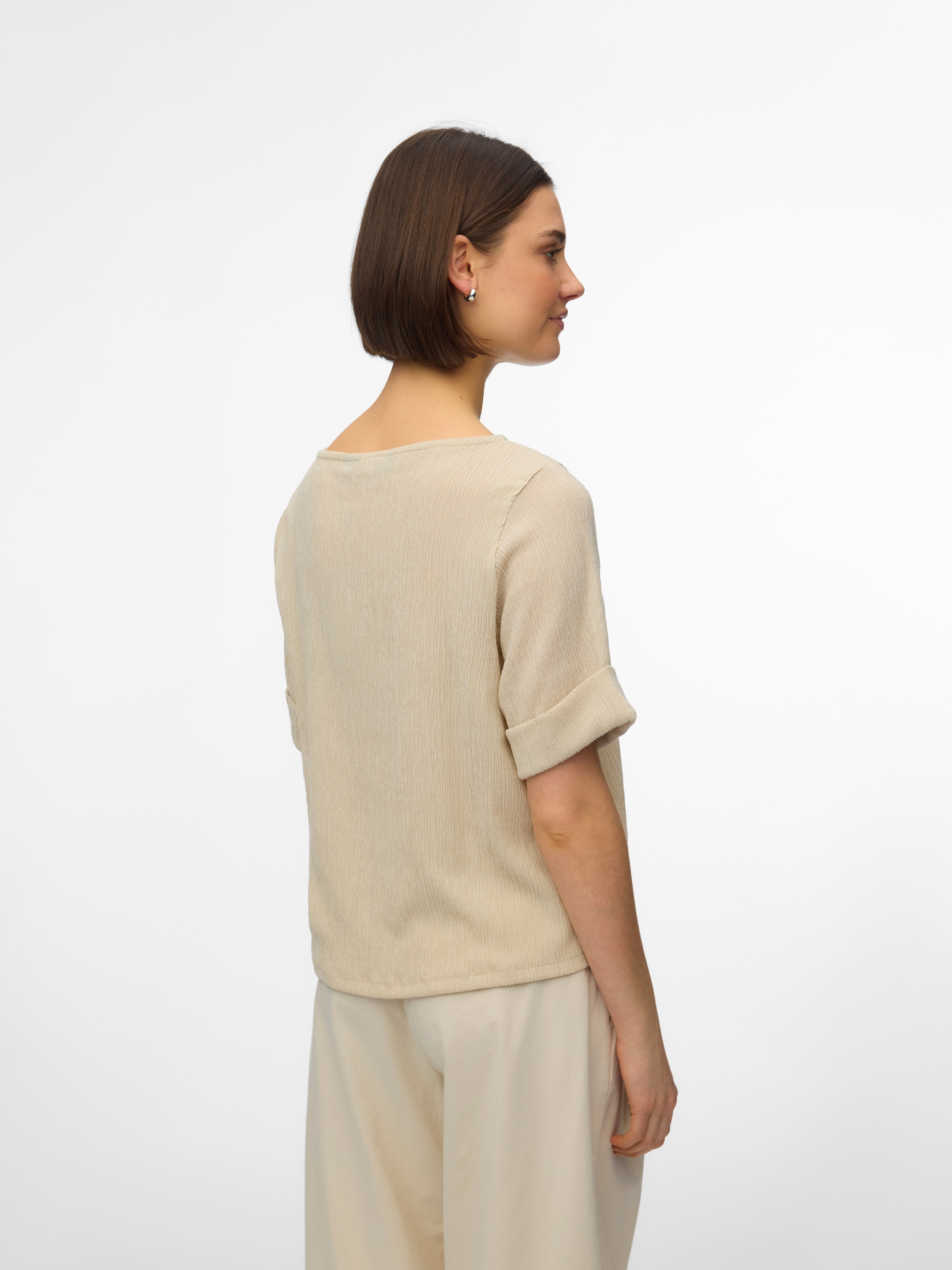 Vero Moda Kurzarmshirt »VMLUNA 2/4 BOATNECK TOP JRS NOOS« Materialmix, regular fit