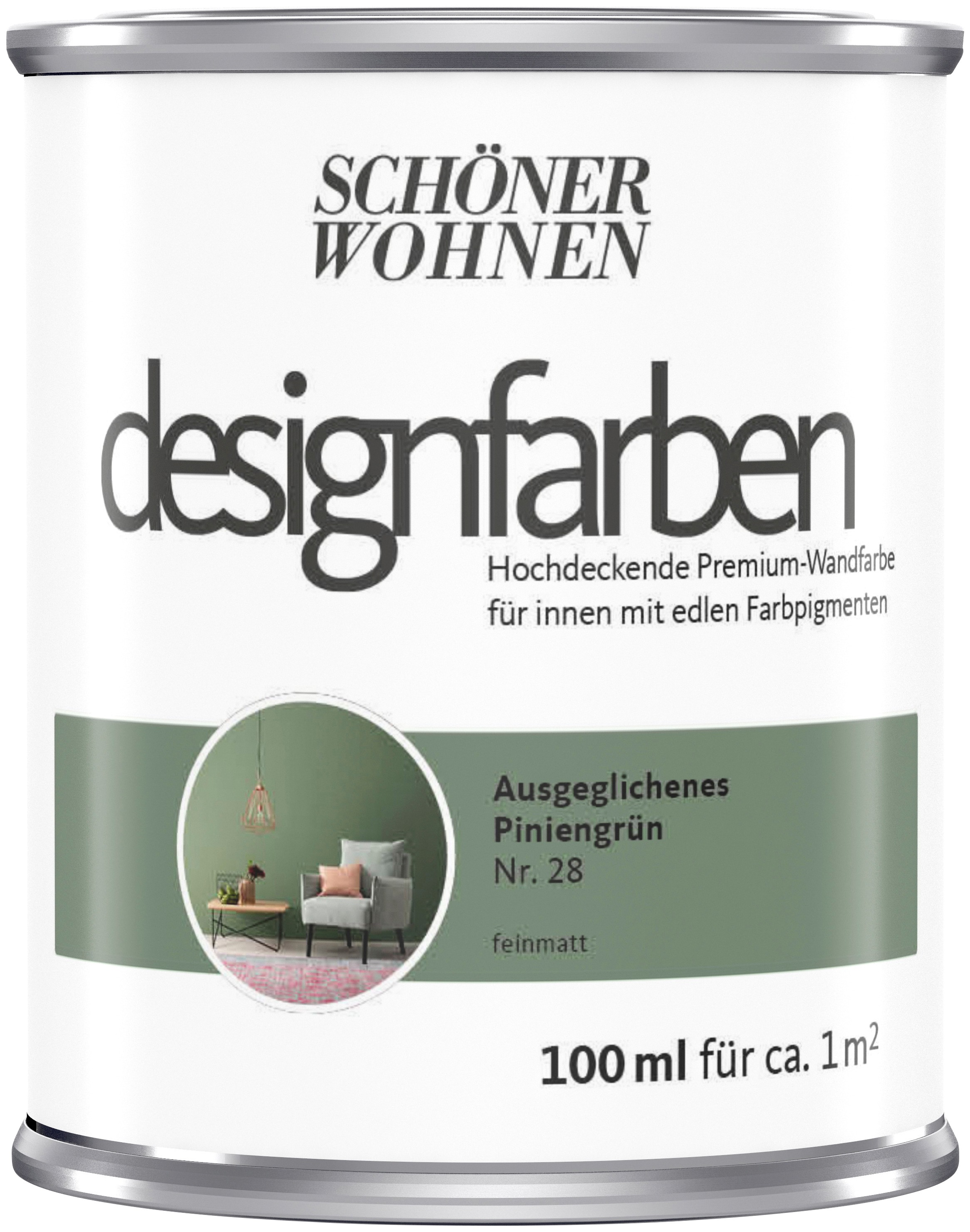 SCHÖNER WOHNEN-Kollektion Wand- und Deckenfarbe »Designfarben«, (1), hochdeckend, Ausgeglichenes Piniengrün, matt, 0,1 l