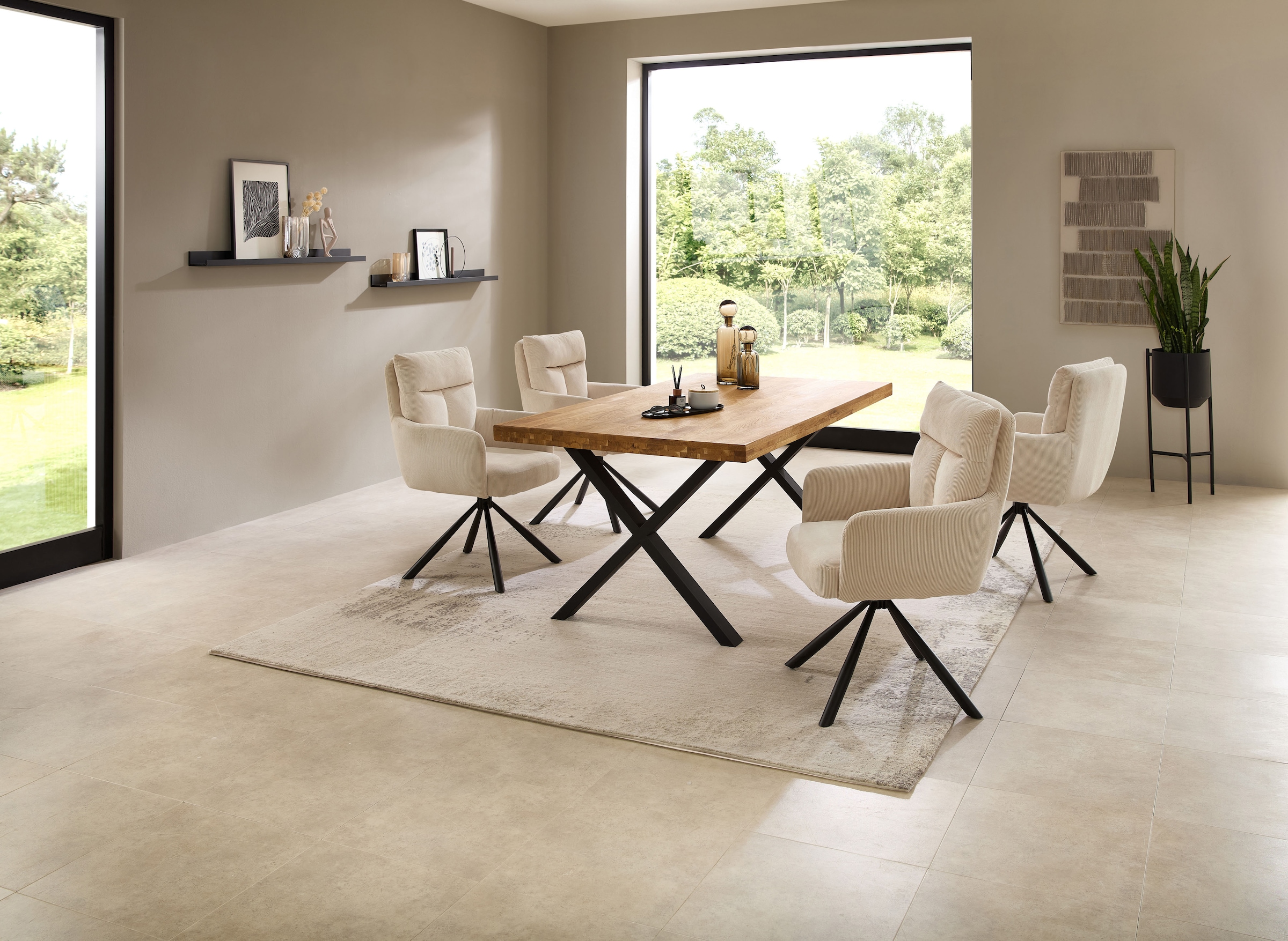 Stolkom Esstisch »Chris Esszimmertisch Eiche Massivholz, BxHxT 110x47x70 cm«, Gerade Kante, Industrial Style Eiche Massivholz