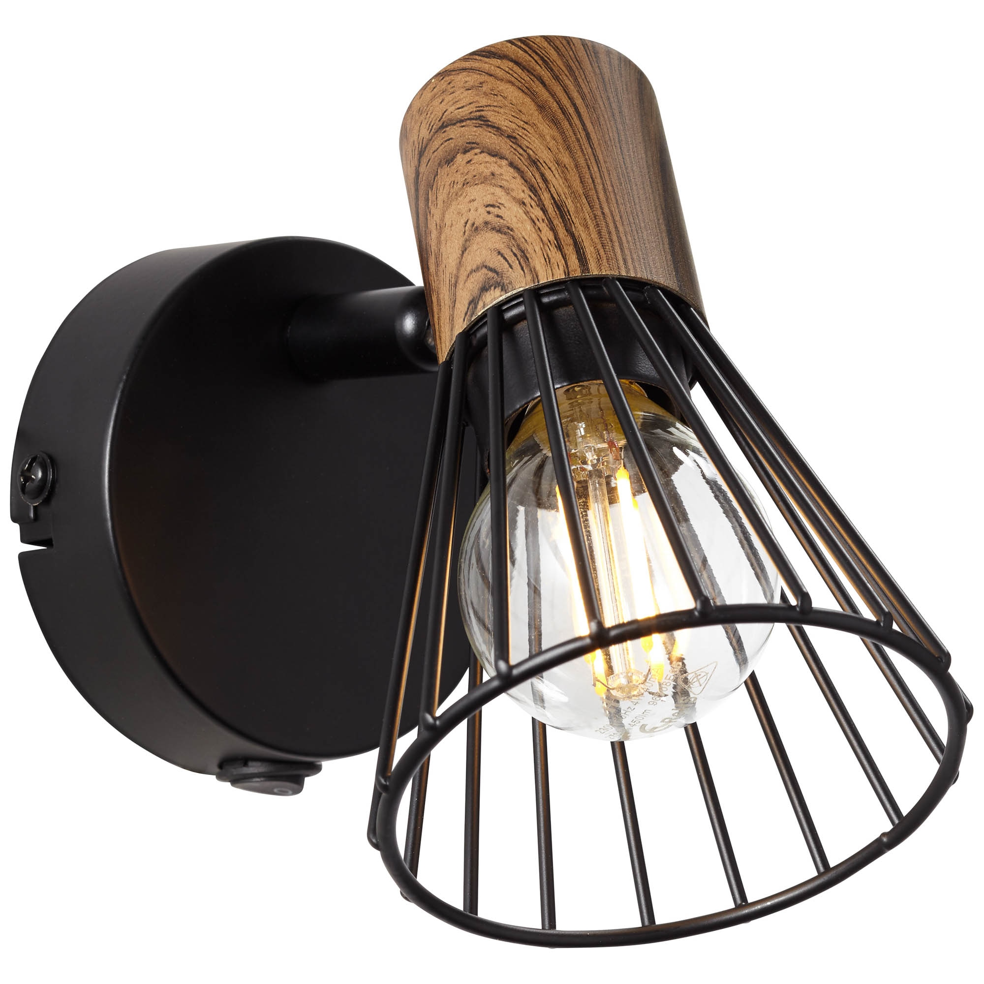Brilliant Wandstrahler »Manama«, 1 flammig, Leuchtmittel E14 | ohne Leuchtmittel, Wandspot Schalter holz dunkel/schwarz matt