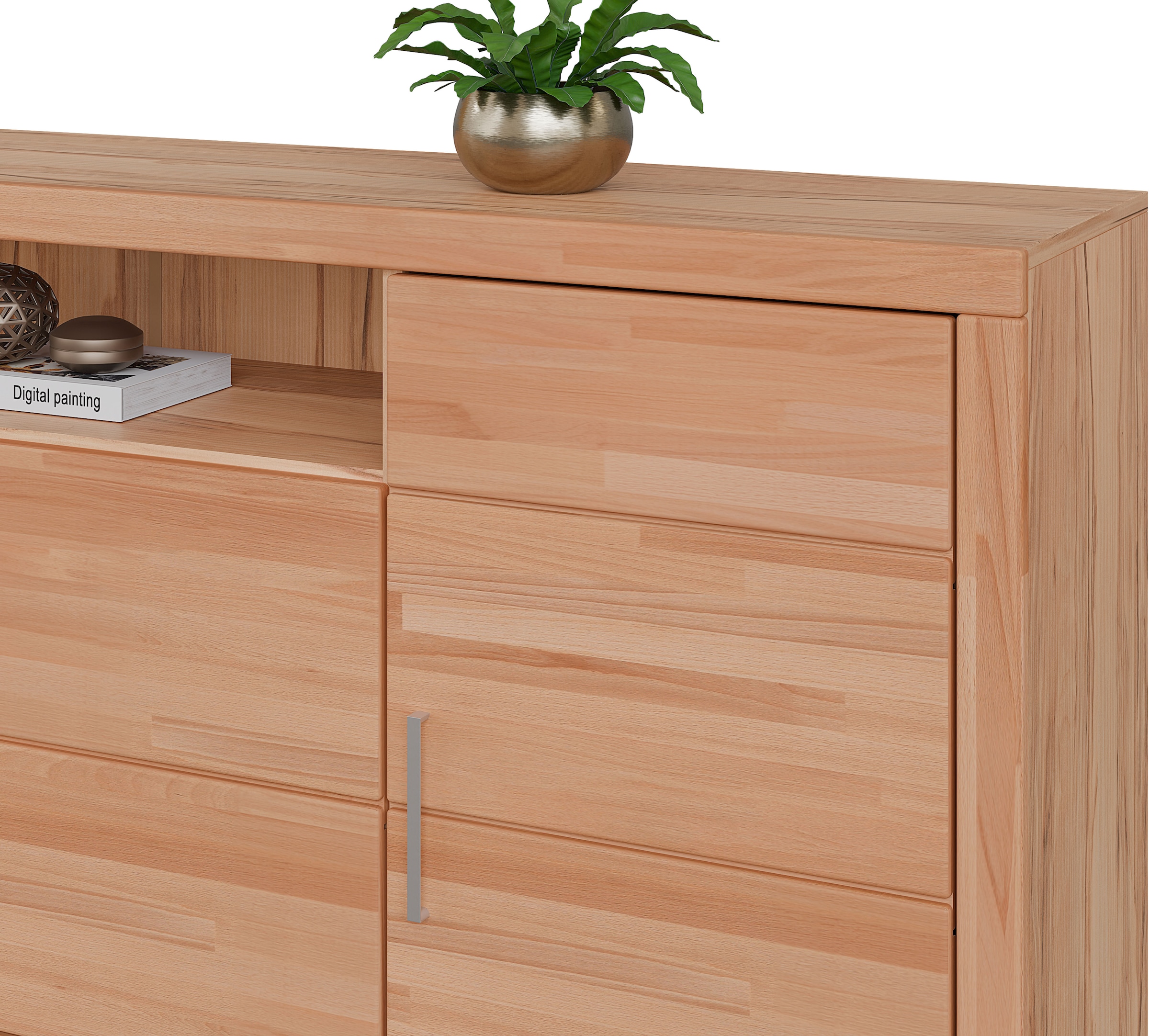 OTTO home Sideboard »Logo,200cm breit,42 cm tief,Fronten Massivholz,11 Fächer« Kernbuche massiv, Holzwerkstoff, 4Türen,11 Fächer,Böden versetzbar