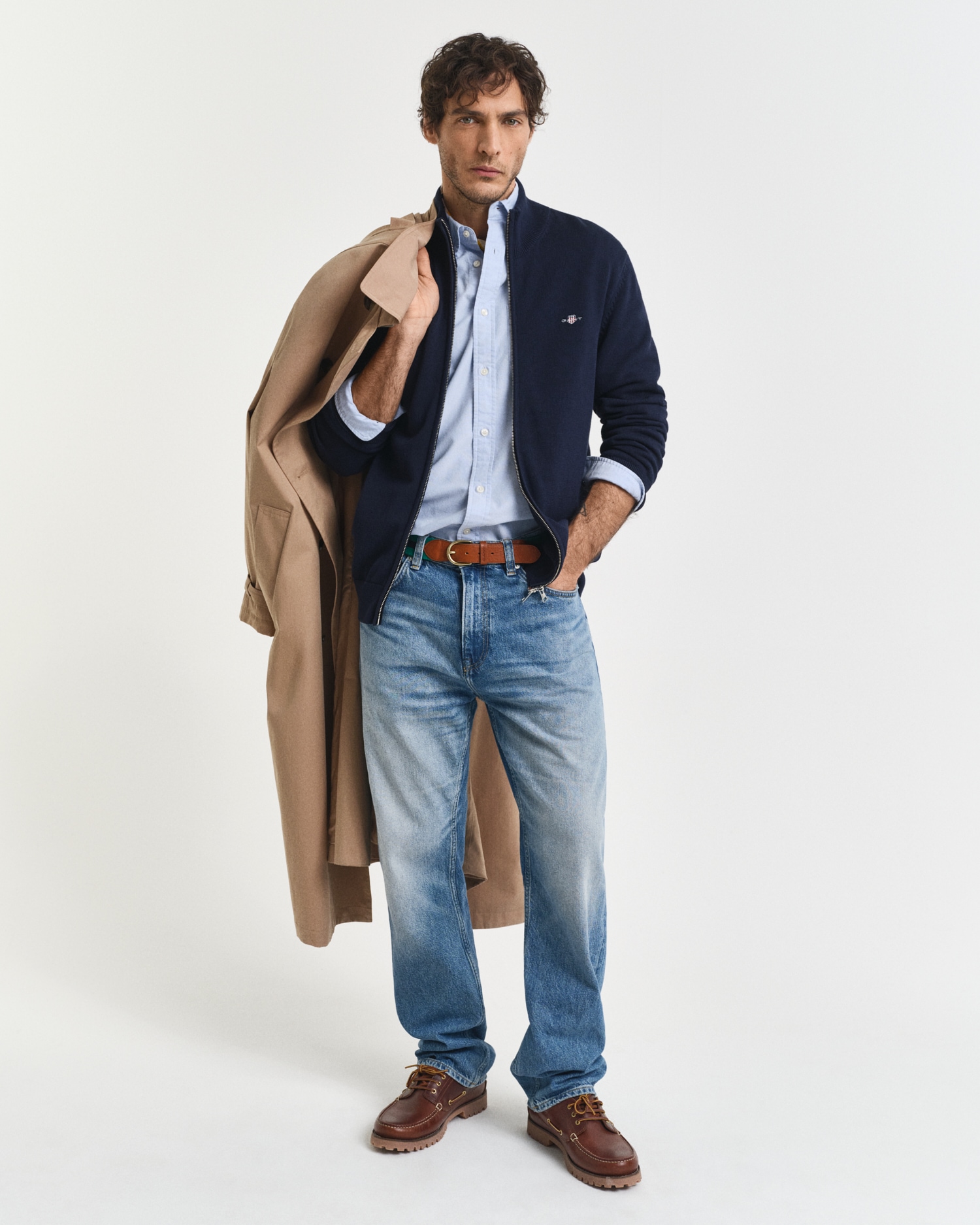 Gant Cardigan »CASUAL COTTON ZIP CARDIGAN« Mit Rippbündchen an Stehkragen, Ärmeln und Saum