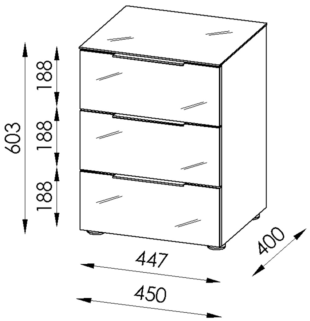 Manjana Möbel Nachtkommode »mit Chrom oder Schwarz matten Metallgriffen« mit Glasfronten, melaminbeschichtete Oberfläche, mit Vollauszug