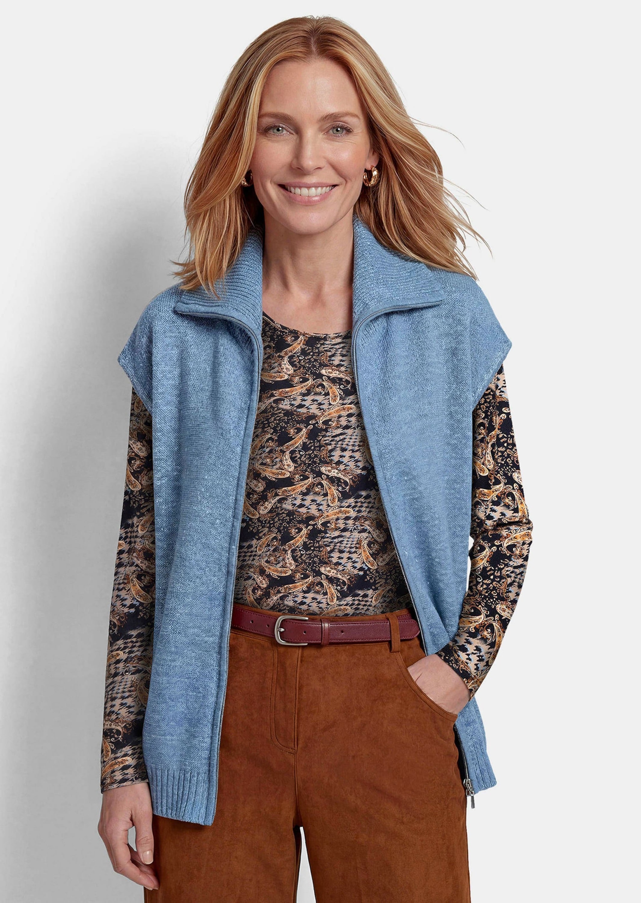 GOLDNER Strickjacke »Weste mit Reißverschluss, Umlegekragen« Pailletten mit verstrickt