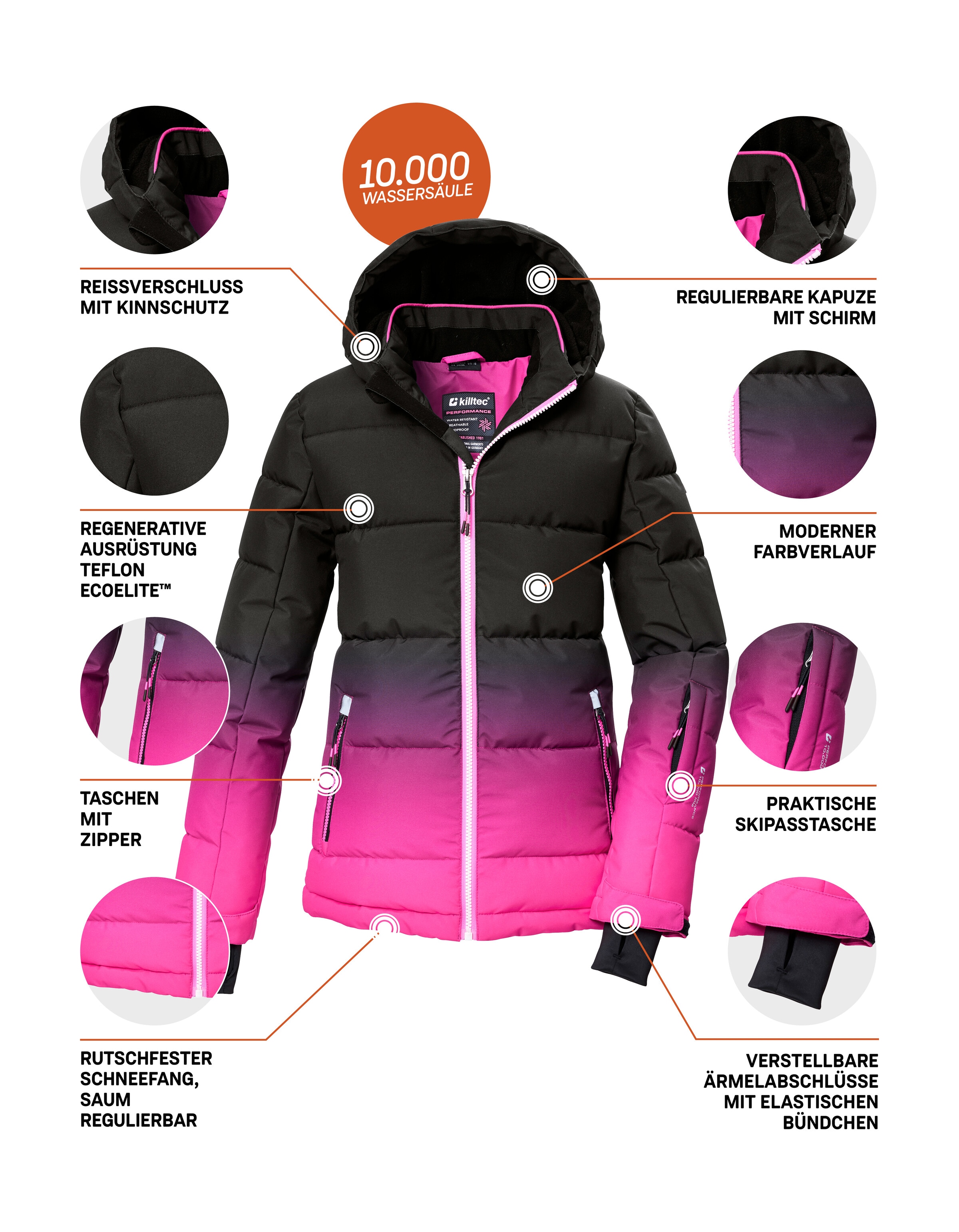 Killtec Skijacke »KSW 330 GRLS SKI QLTD JCKT« Wasserabweisende Winterjacke, atmungsaktiv, verstellbare Kapuze