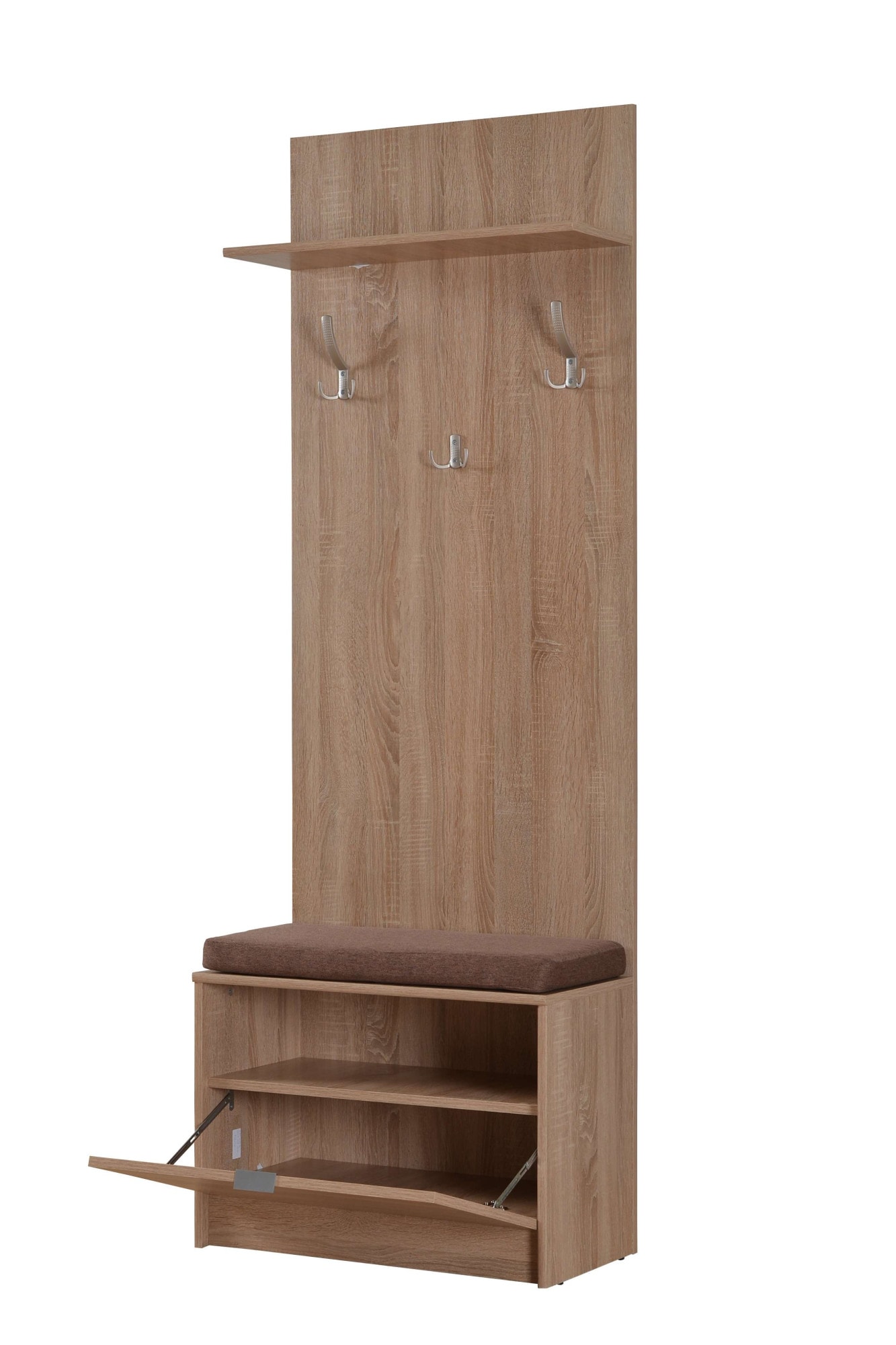 INOSIGN Kompaktgarderobe »Flamenco Flurgarderobe, Dielenschrank, Flurmöbel, Breite 67 cm«, mit Sitzbank und Garderobenpaneel, Klapptür, 8 Haken, in Sonoma Eiche