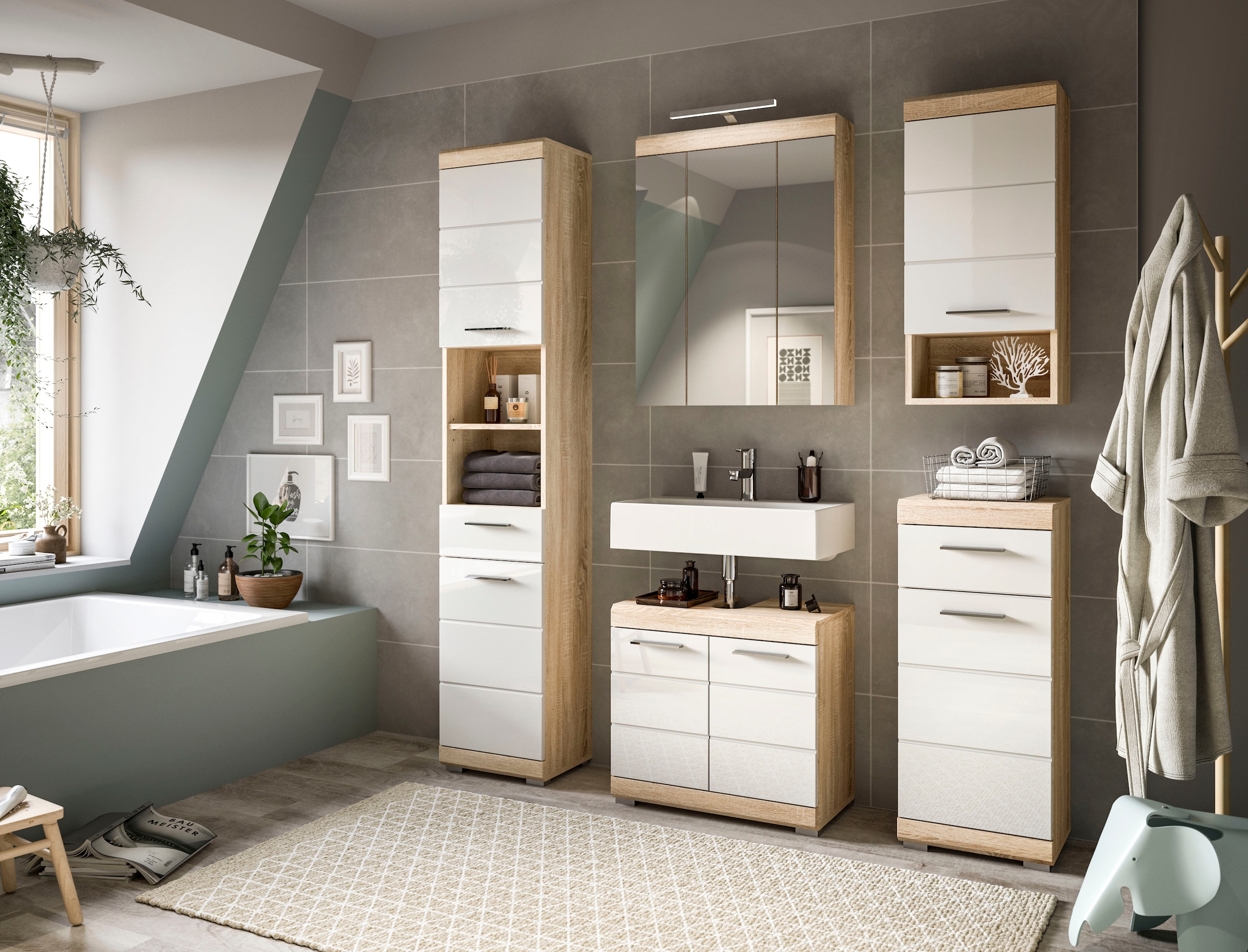INOSIGN Hängeschrank »Siena, Breite 37cm, 1 Tür, 1 offenes Fächer, 1 Einlegeboden, MDF-Front«, (1 St.), in verschiedenen Farben erhältlich, Badmöbel, Badschrank, Schrank, Bad