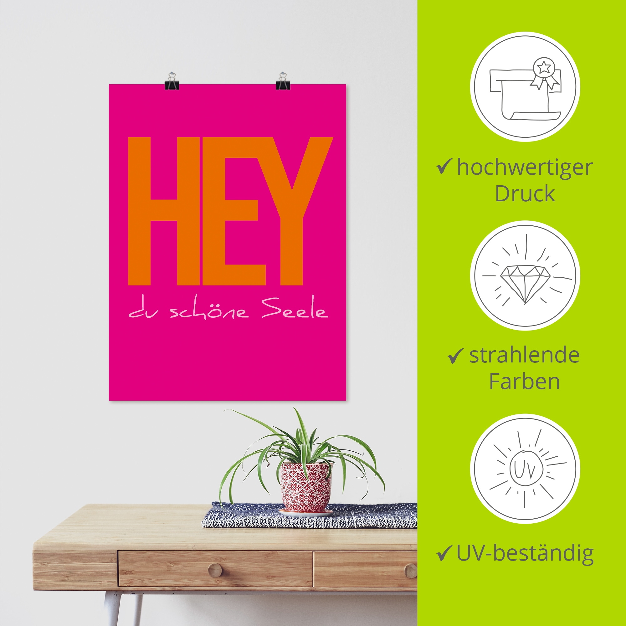 Artland Wandbild »Hey du schöne Seele« Sprüche & Texte 1 Stk. tlg. als Alubild, Leinwandbild, Poster, Wandaufkleber in verschied. Größen