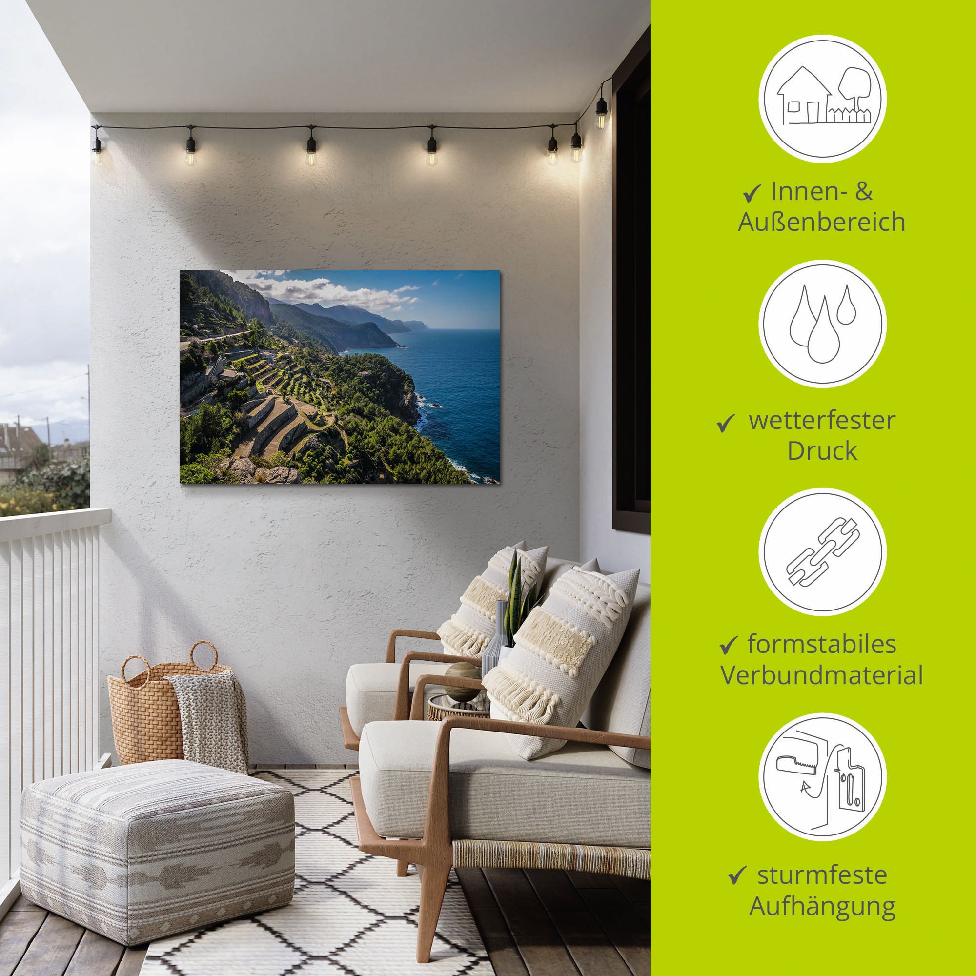 Artland Wandbild »Terrassen an Torre des Verger, Mallorca«, Küstenbilder, (1 St.), als Alubild, Leinwandbild, Wandaufkleber oder Poster in versch. Größen