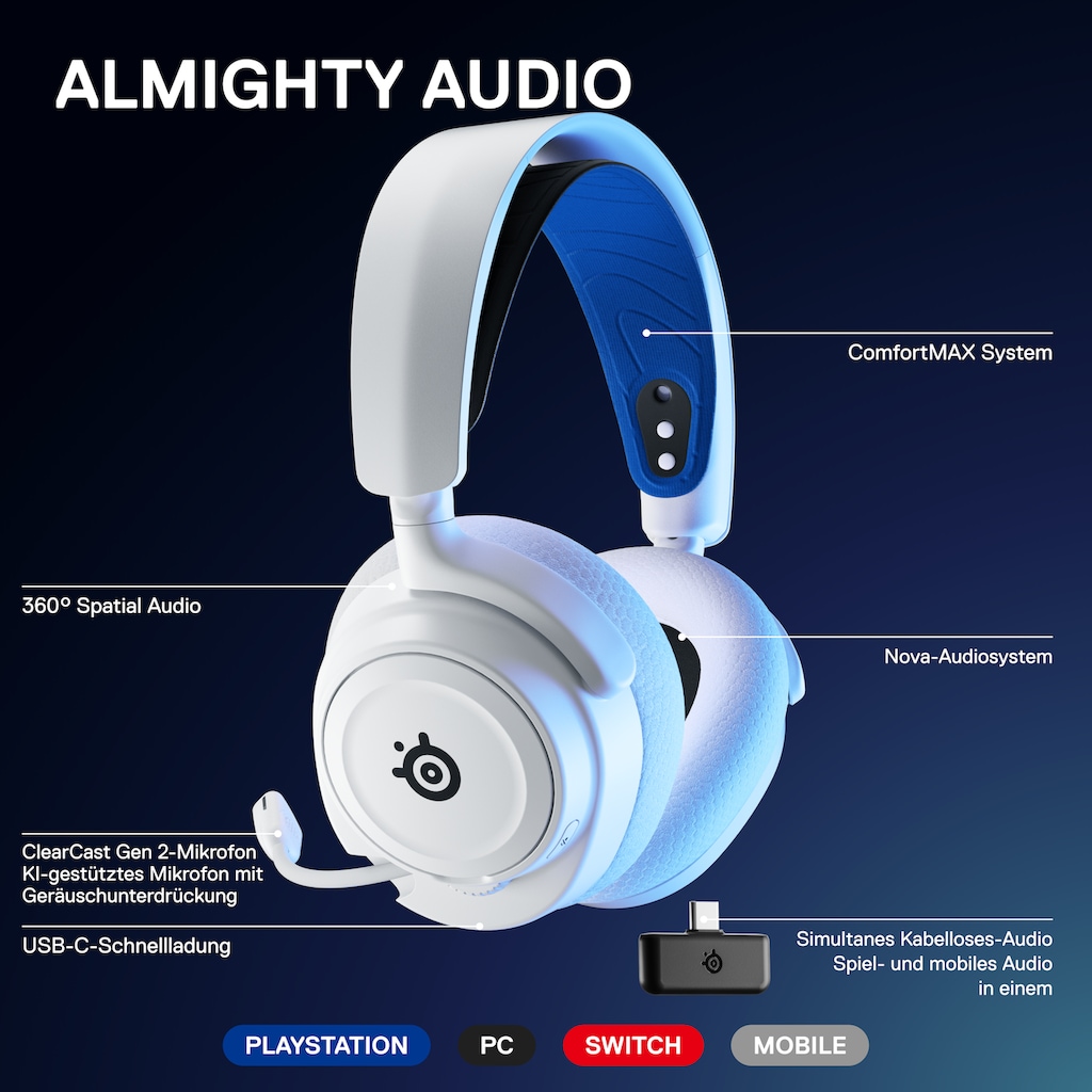 SteelSeries Gaming-Headset »Arctis Nova 7P White«, Noise-Cancelling